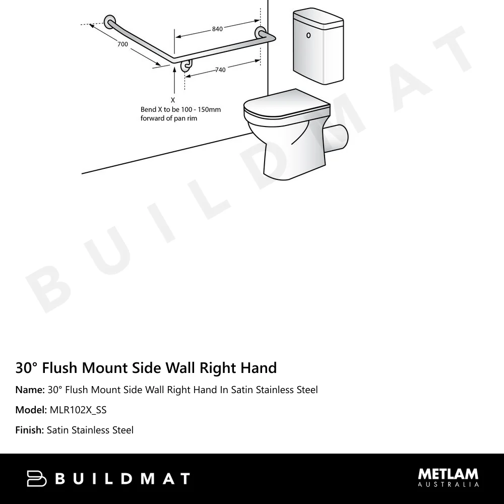 Metlam 30 Degree Flush Mount Side Wall Right Hand In Satin Stainless Steel - Image 4