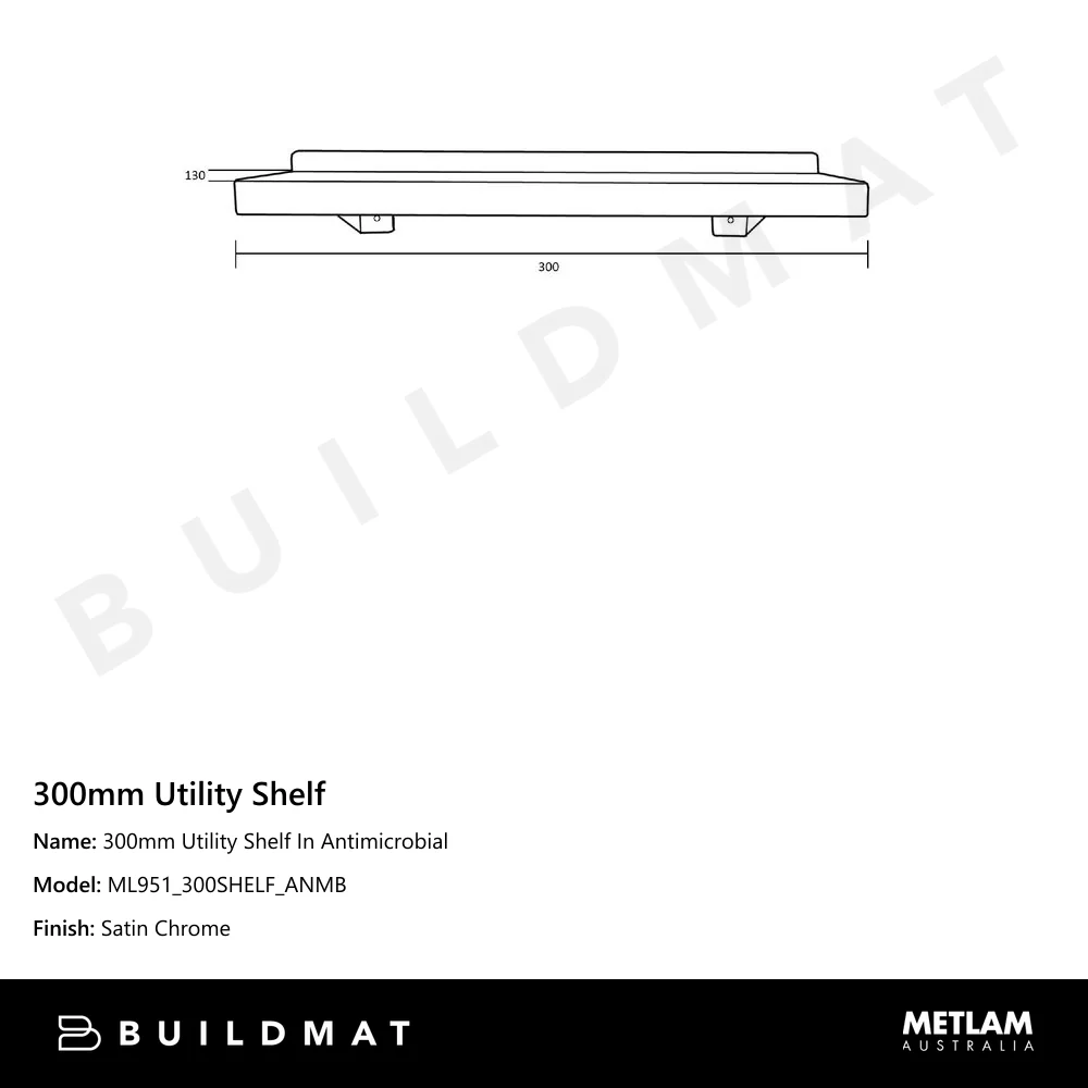 Metlam 300mm Utility Shelf In Antimicrobial - Image 4