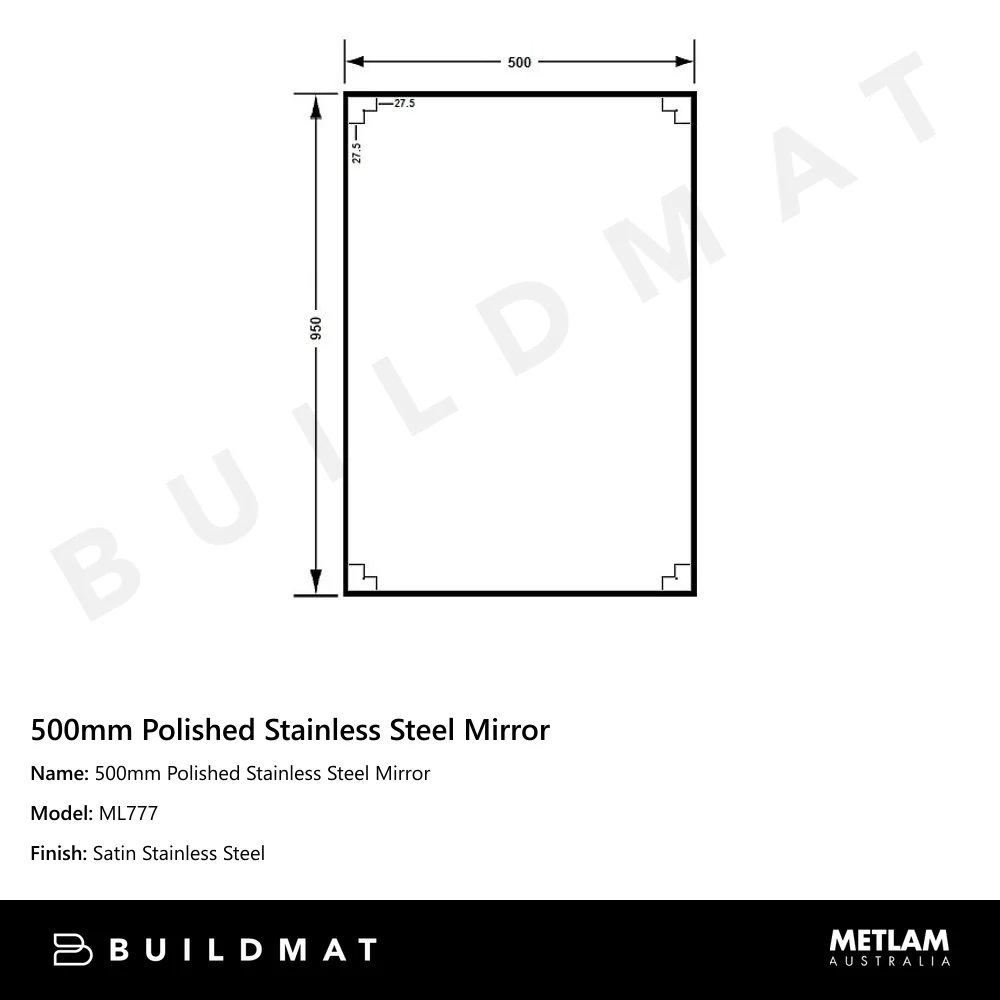 Metlam 500mm Polished Stainless Steel Mirror - Image 4