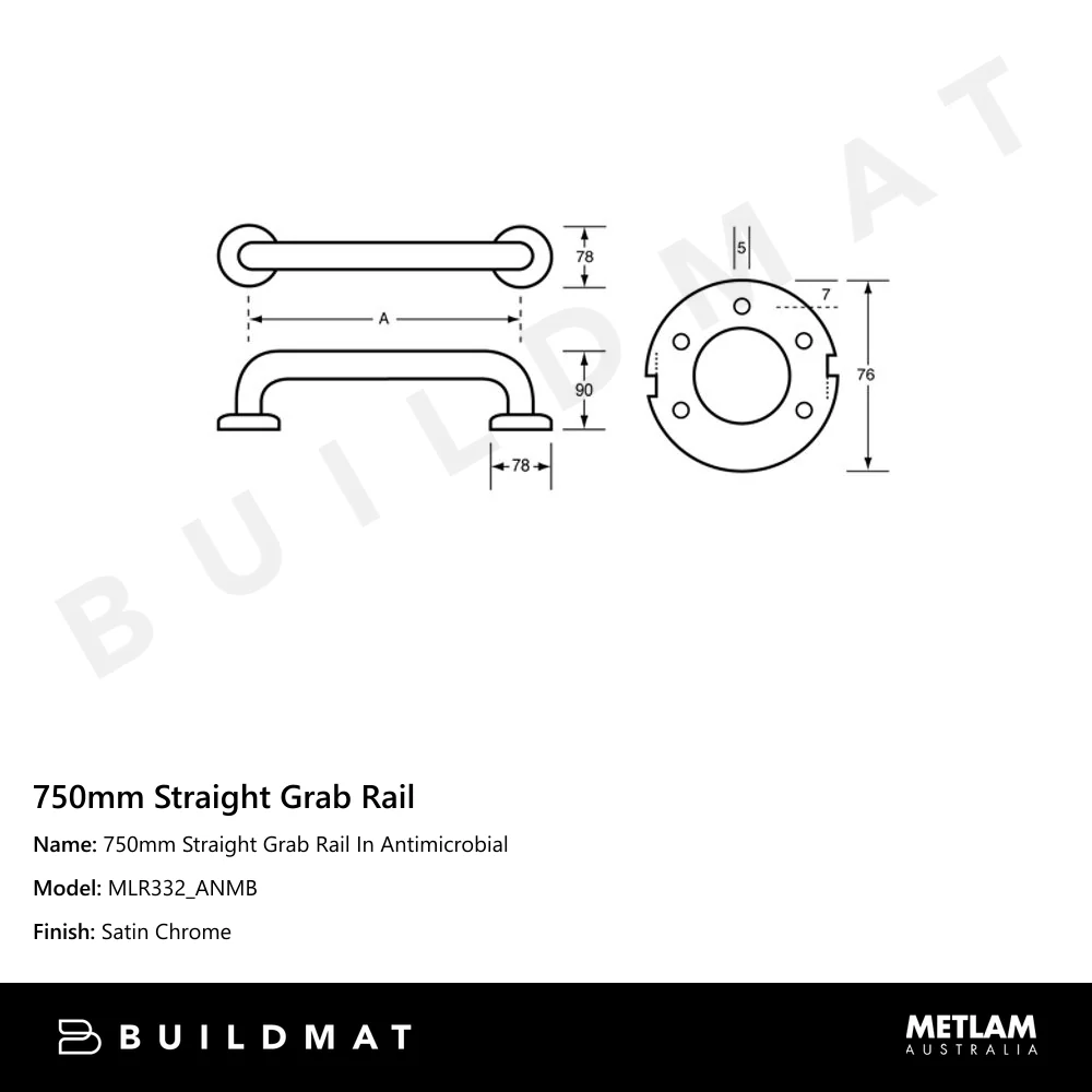 Metlam 750mm Straight Grab Rail In Antimicrobial - Image 4