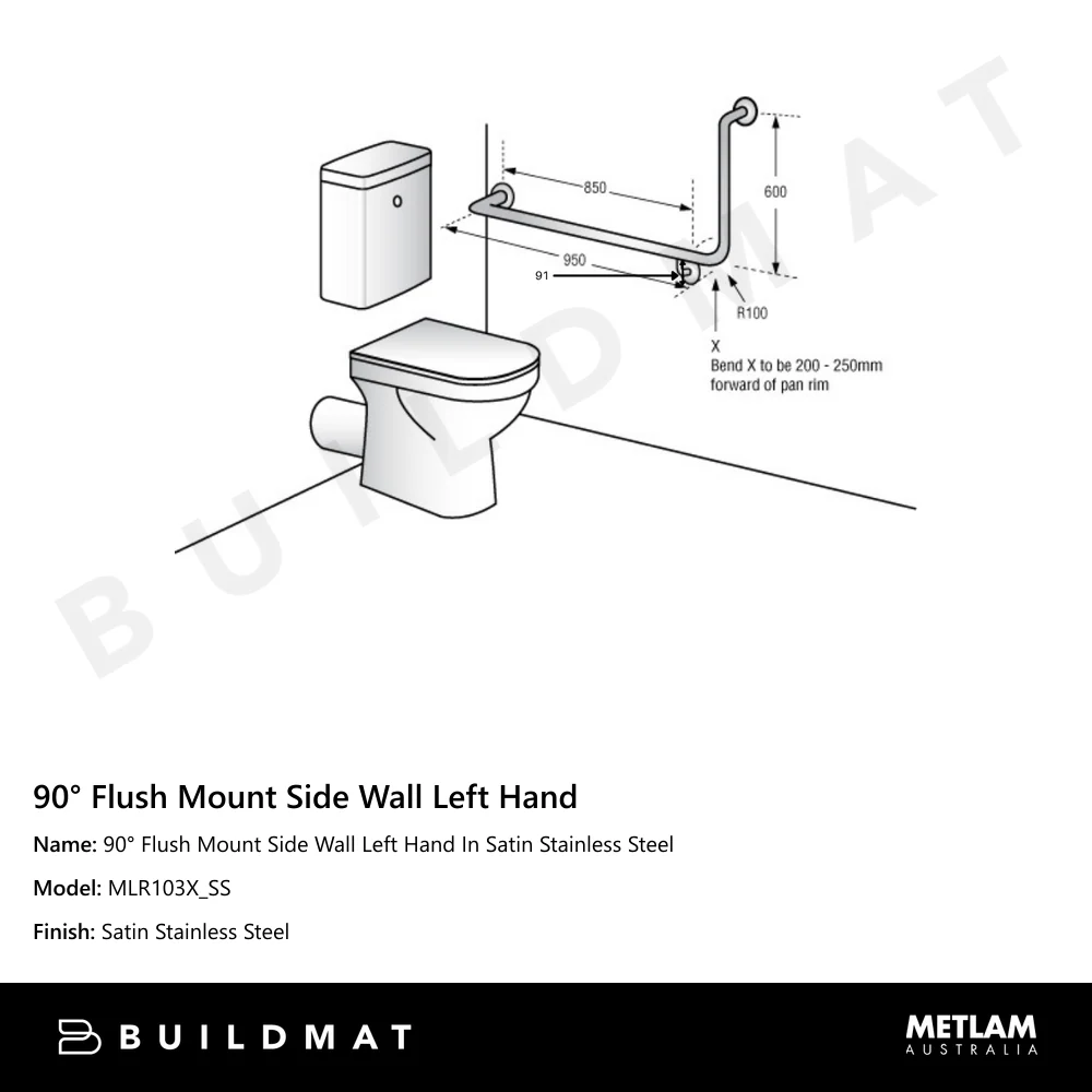 Metlam 90 Degree Flush Mount Side Wall Left Hand In Satin Stainless Steel - Image 4