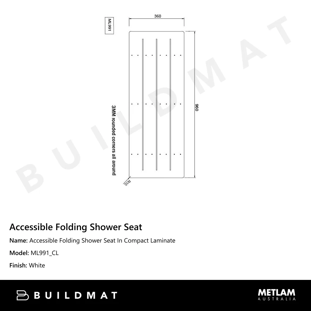 Metlam Accessible Folding Shower Seat In Compact Laminate - Image 4