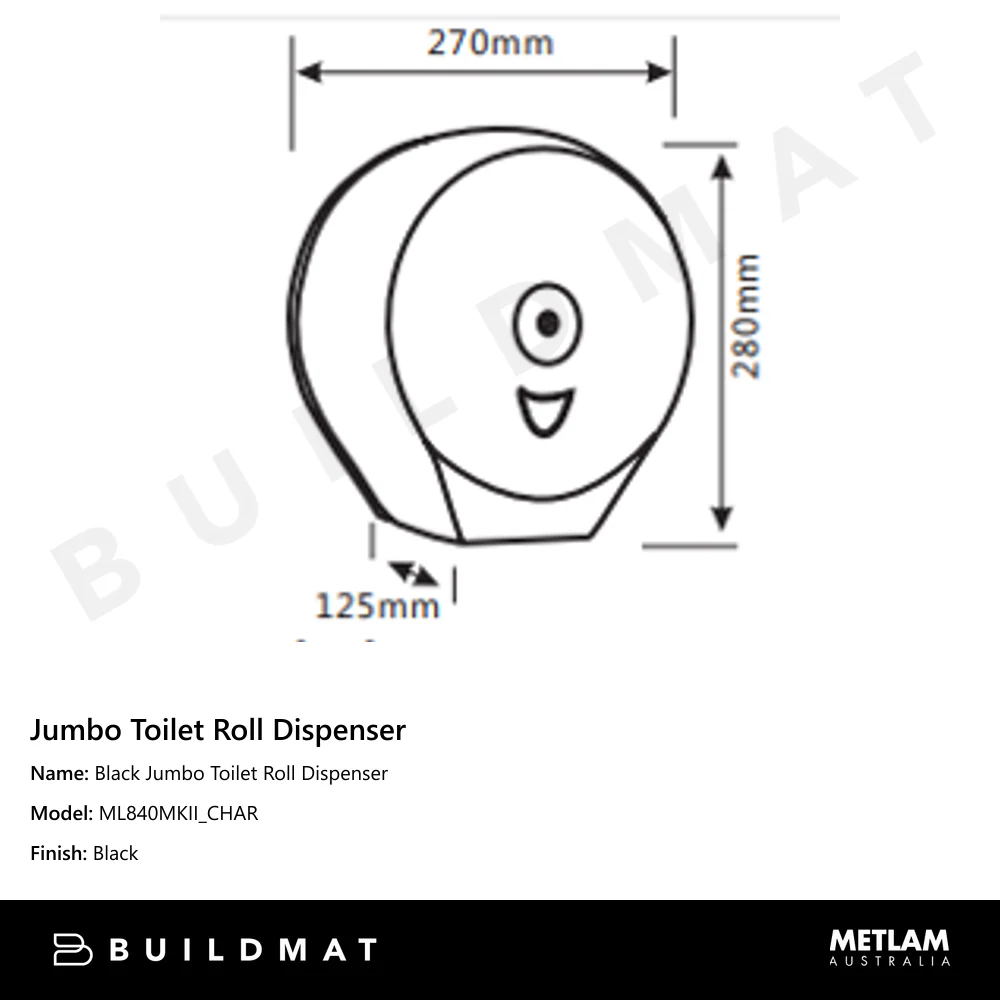 Metlam Black Jumbo Toilet Roll Dispenser - Image 4