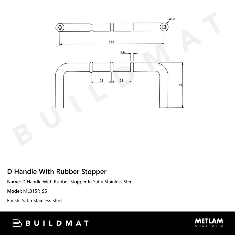 Metlam D Handle With Rubber Stopper In Satin Stainless Steel - Image 4