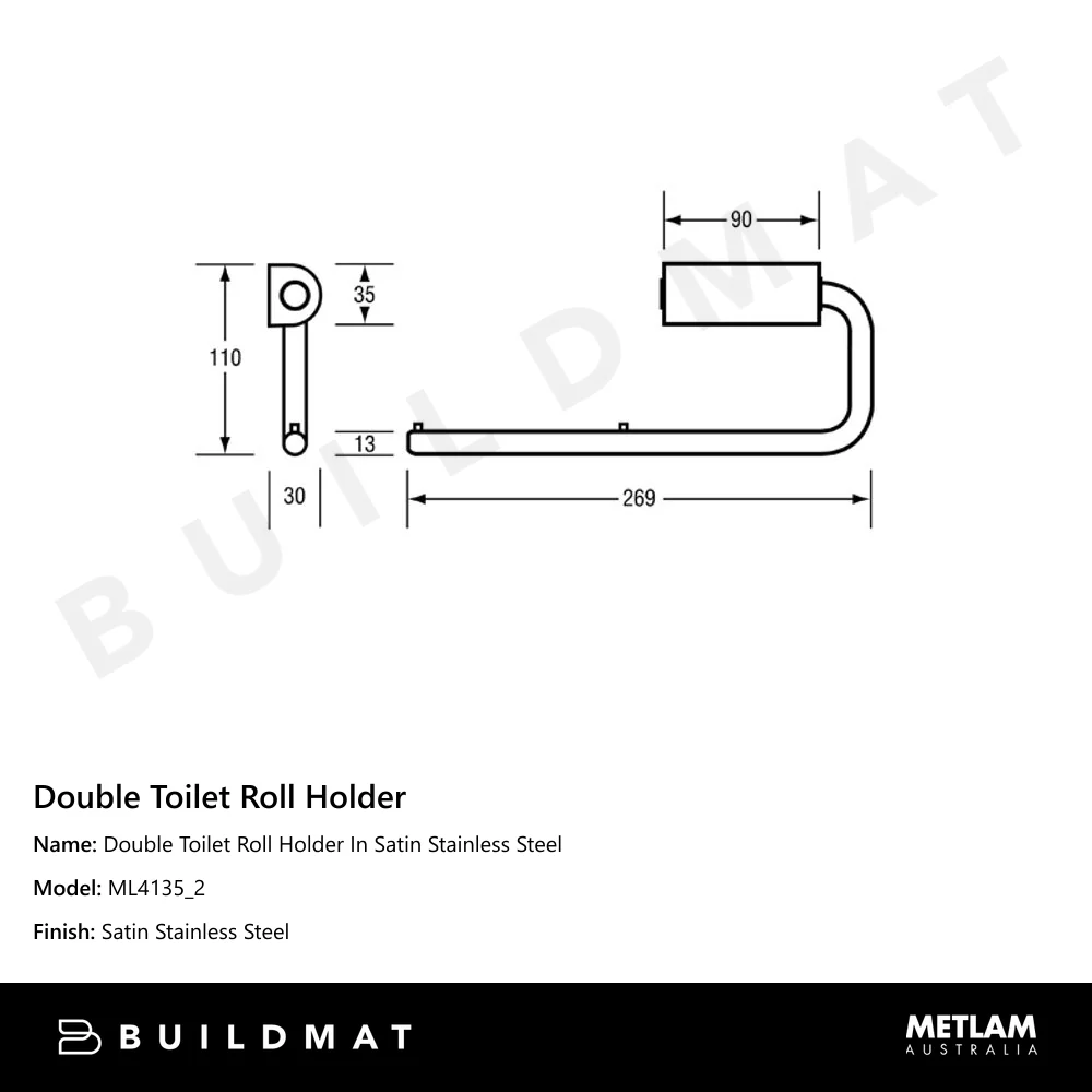 Metlam Double Toilet Roll Holder In Satin Stainless Steel - Image 4