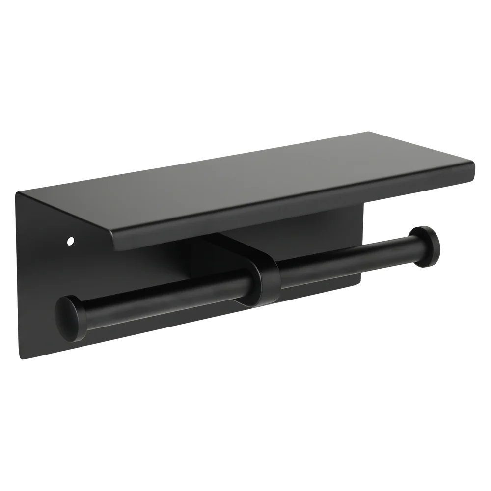 Metlam Double Toilet Roll Holder With Shelf Top In Designer Black - Image 3