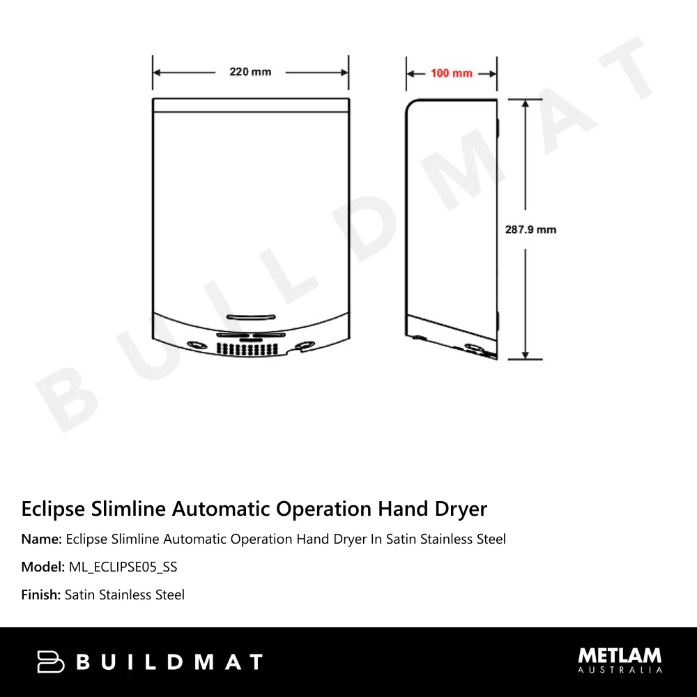 Metlam Eclipse Slimline Automatic Operation Hand Dryer In Satin Stainless Steel - Image 4