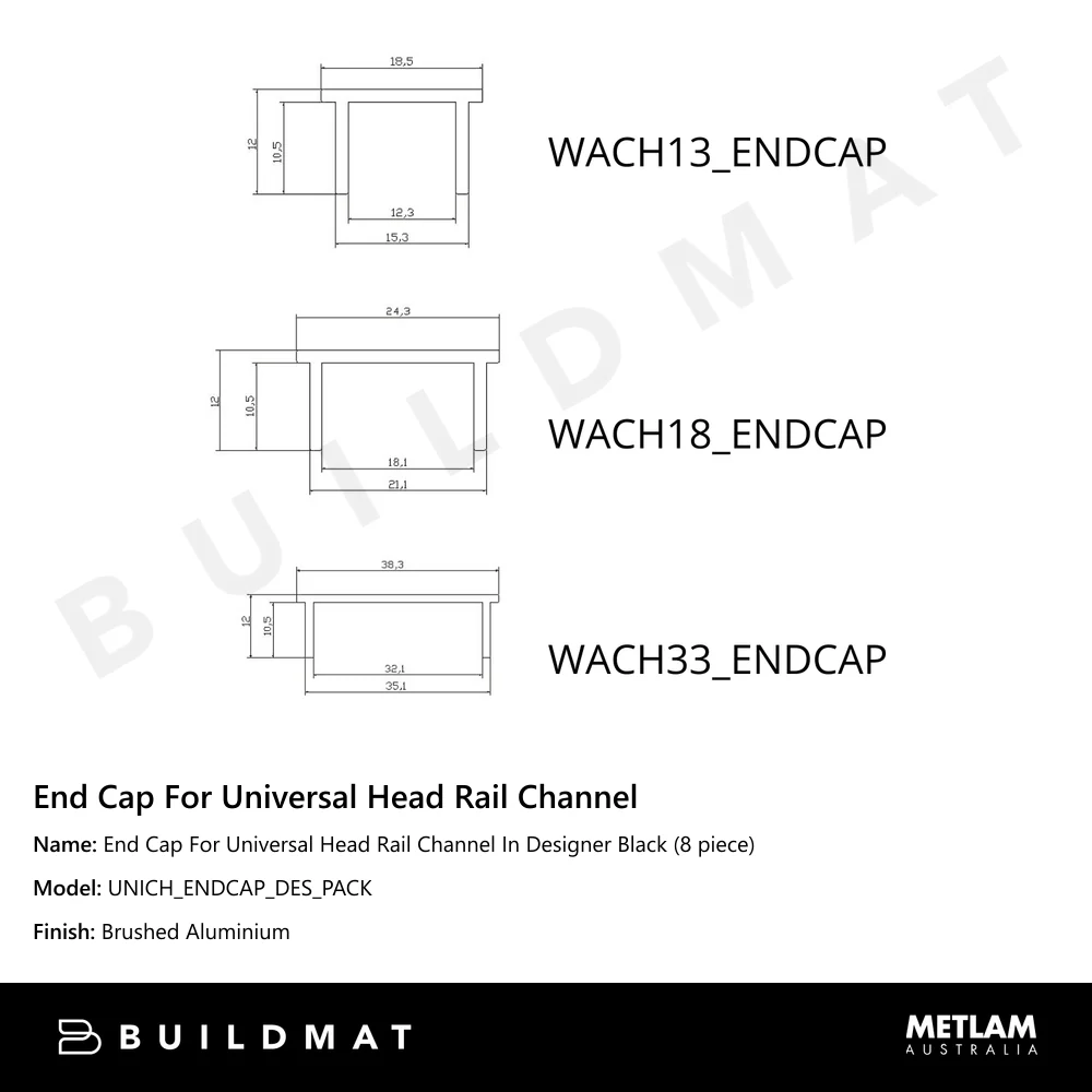 Metlam End Cap For Universal Head Rail Channel In Designer Black (8 piece) - Image 4