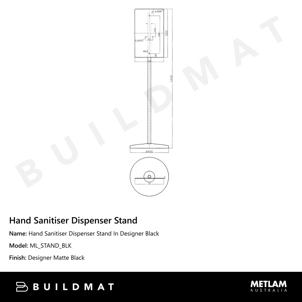 Metlam Hand Sanitiser Dispenser Stand In Designer Black - Image 4