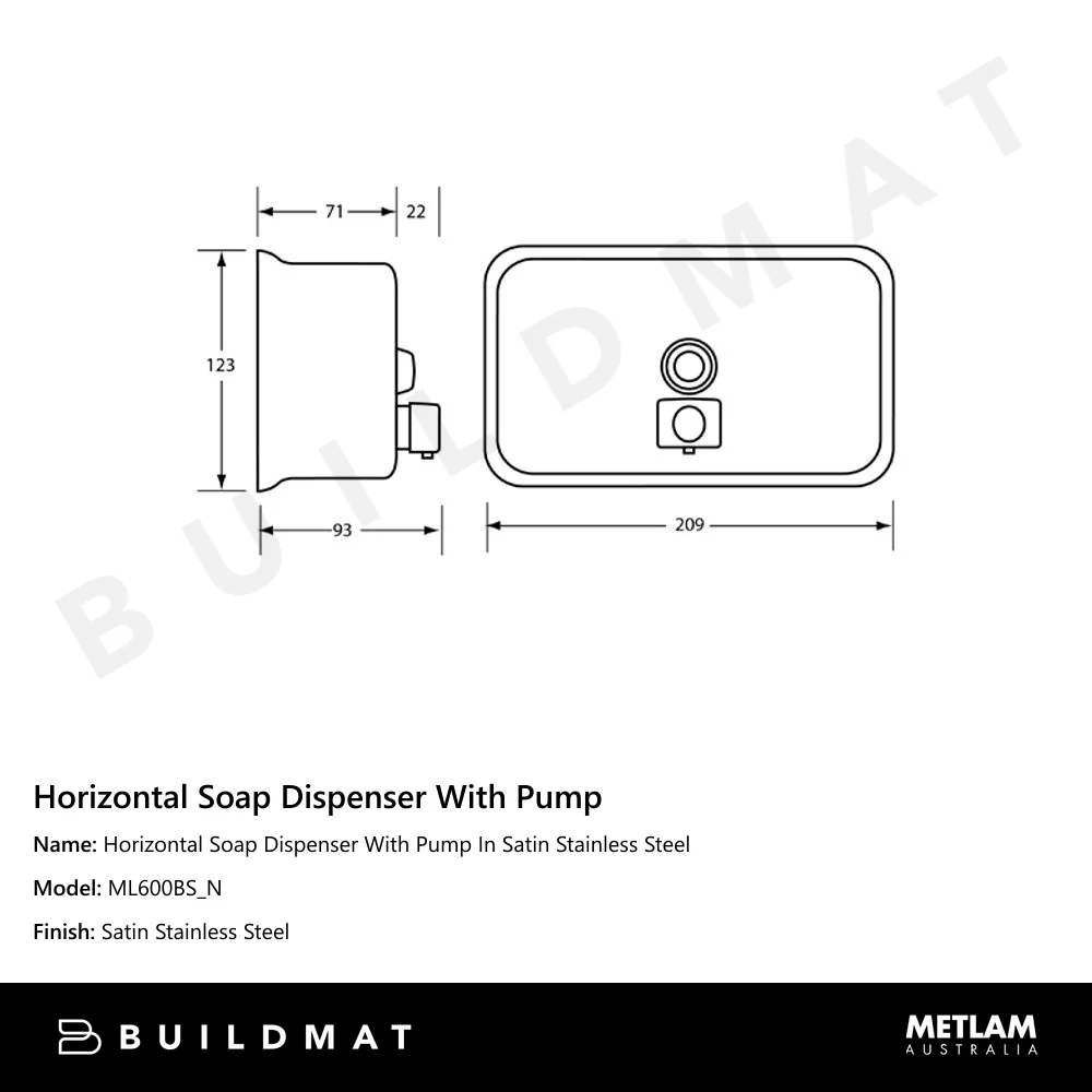 Metlam Horizontal Soap Dispenser With Pump In Satin Stainless Steel - Image 4