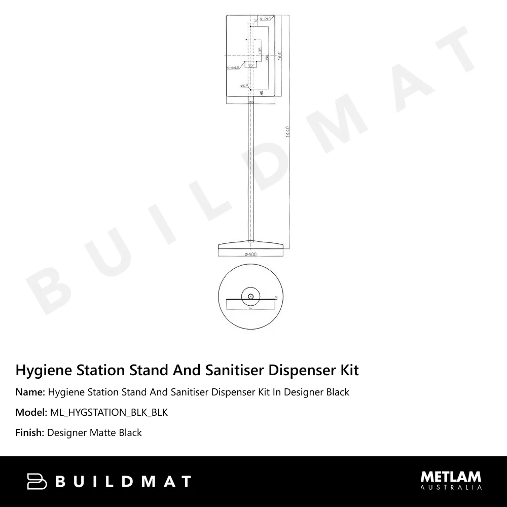 Metlam Hygiene Station Stand And Sanitiser Dispenser Kit In Designer Matte Black - Image 2