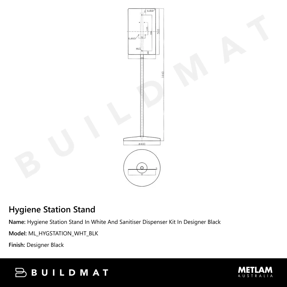 Metlam Hygiene Station Stand And Sanitiser Dispenser Kit In Designer Black - Image 2