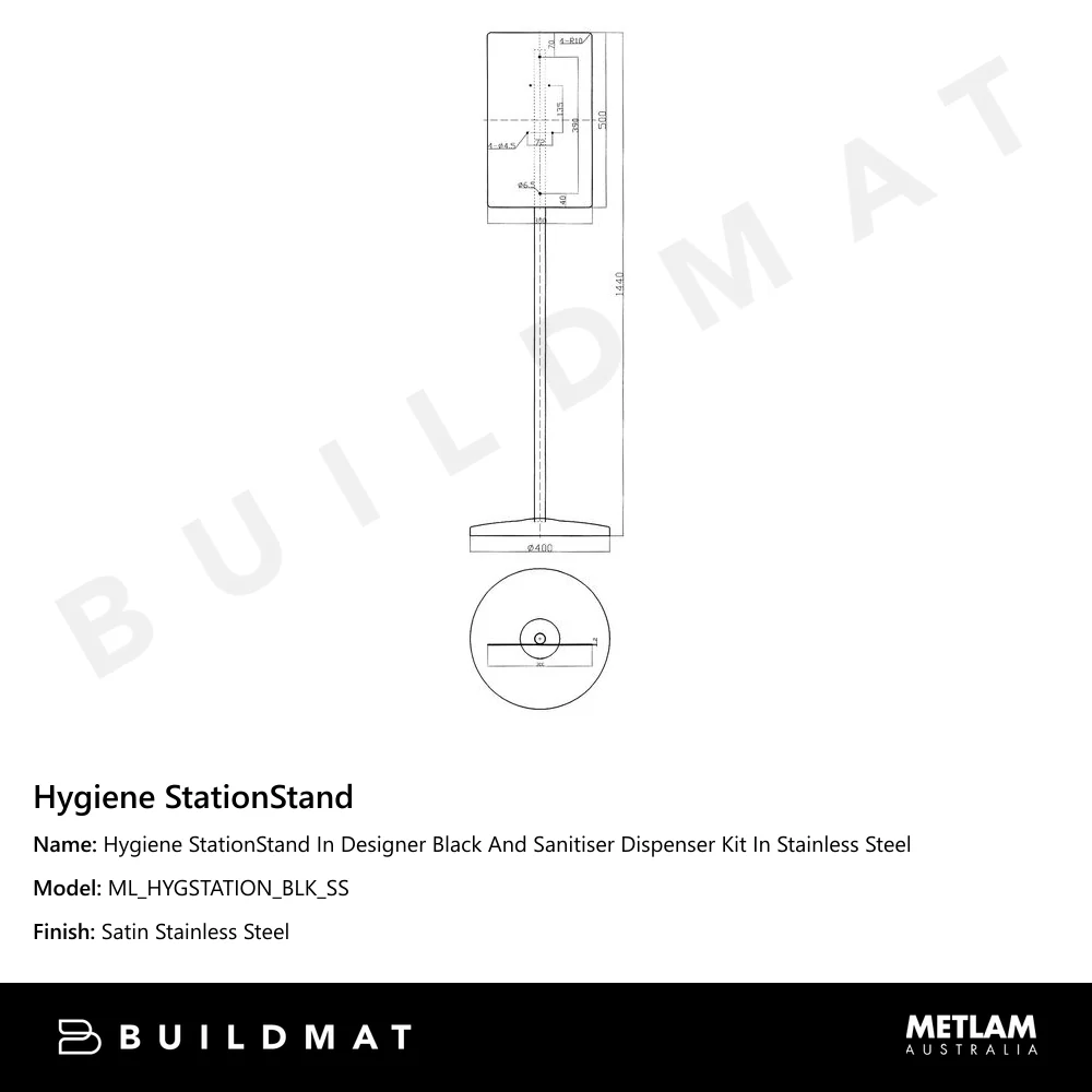 Metlam Hygiene Station Stand And Sanitiser Dispenser Kit In Stainless Steel - Image 2