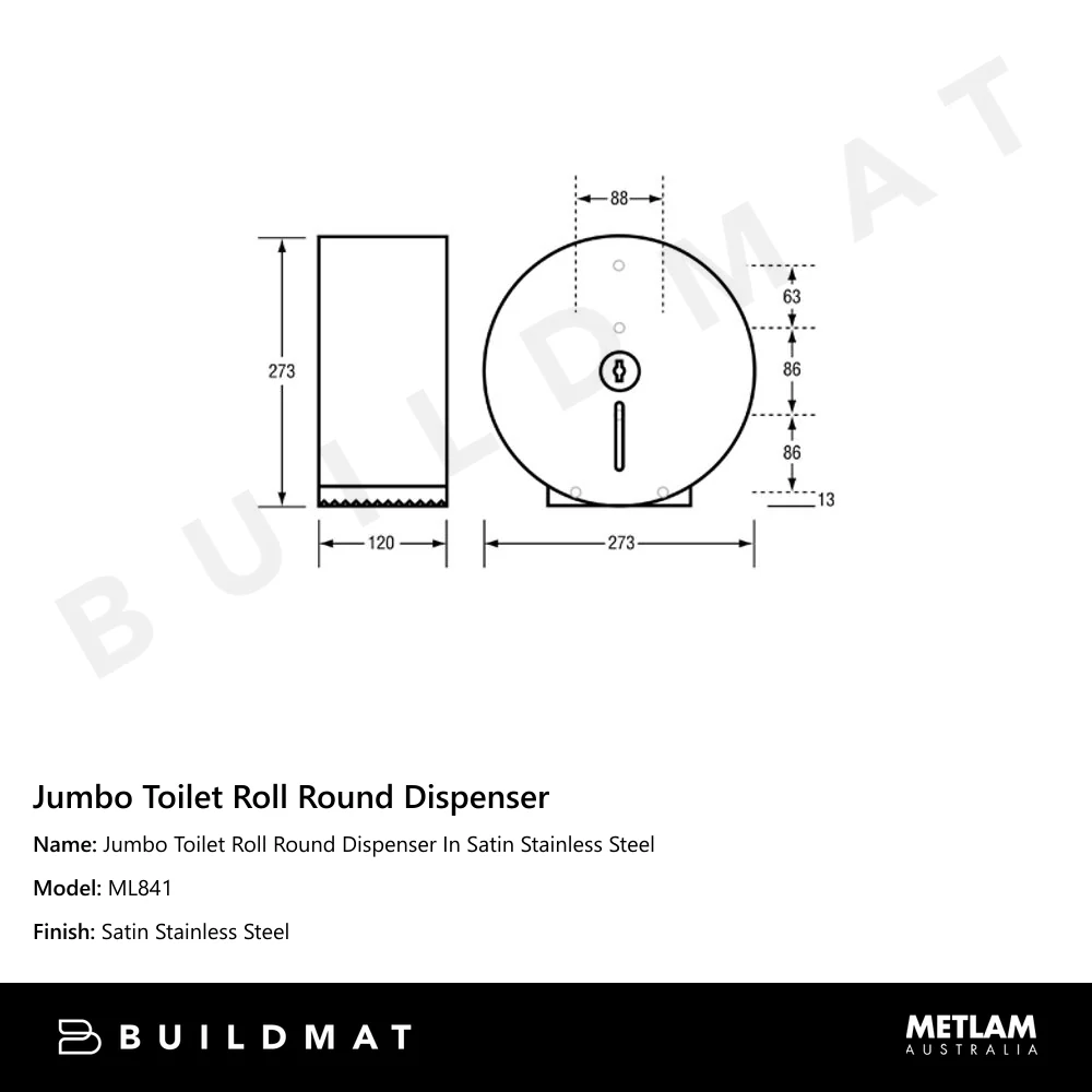 Metlam Jumbo Toilet Roll Round Dispenser In Satin Stainless Steel - Image 4