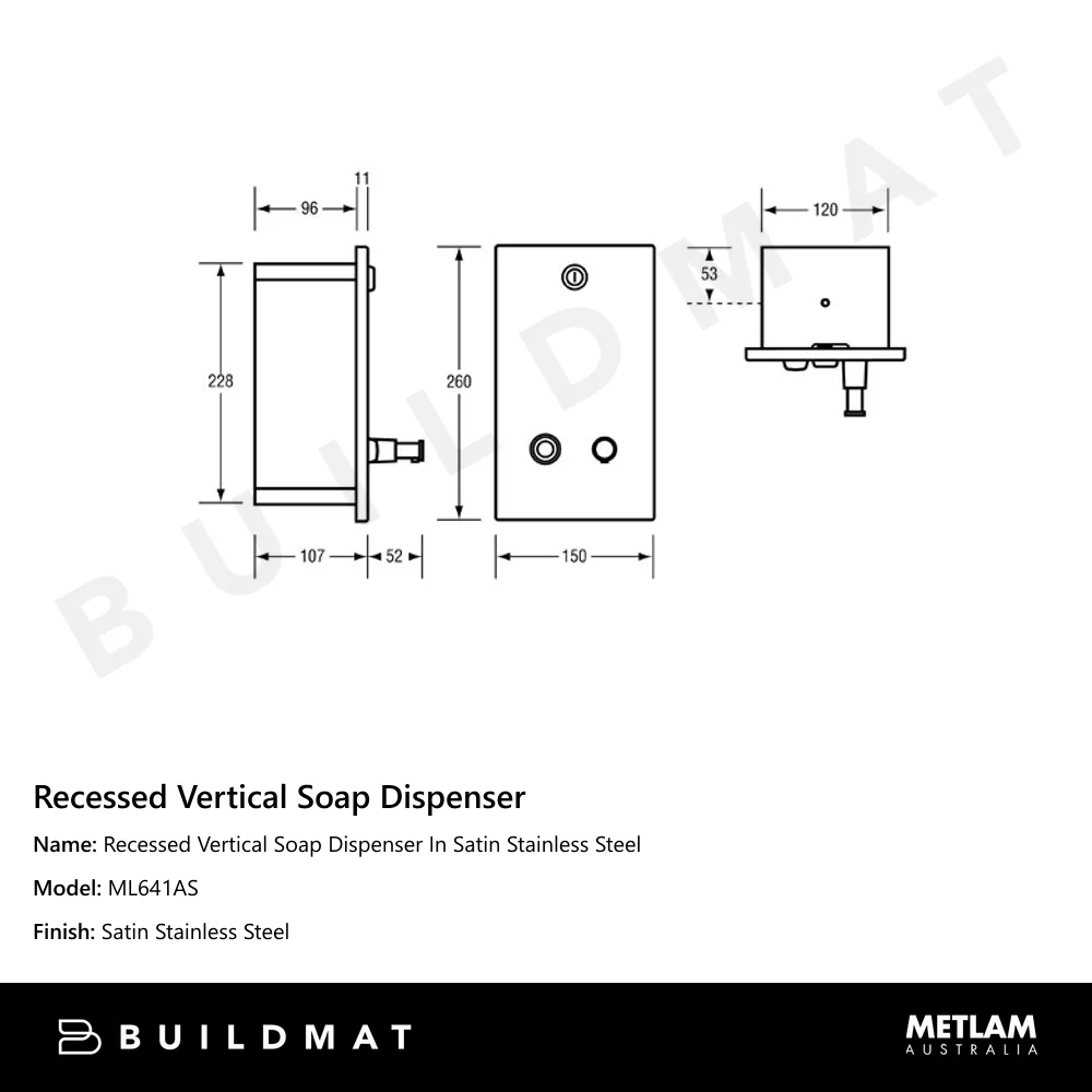 Metlam Recessed Vertical Soap Dispenser In Satin Stainless Steel - Image 4