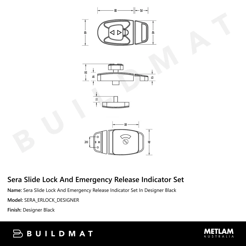 Metlam Sera Slide Lock And Emergency Release Indicator Set In Designer Black - Image 4