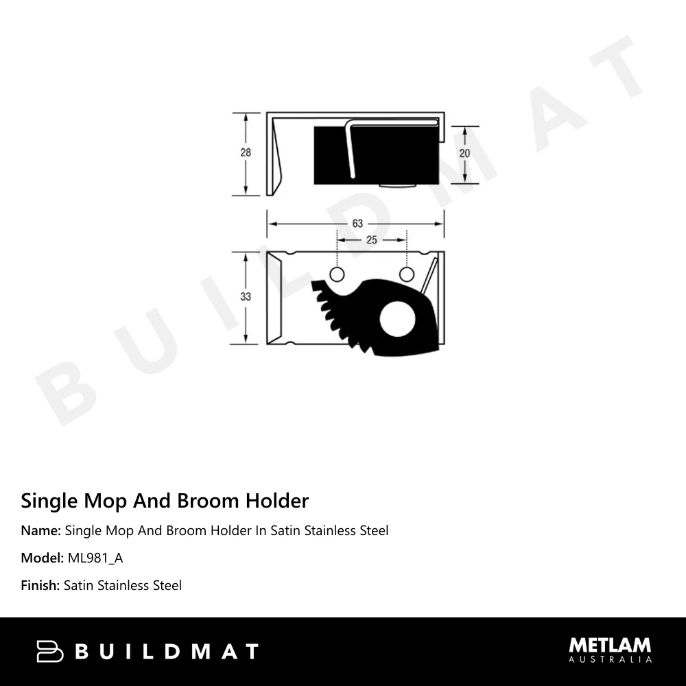 Metlam Single Mop And Broom Holder In Satin Stainless Steel - Image 4