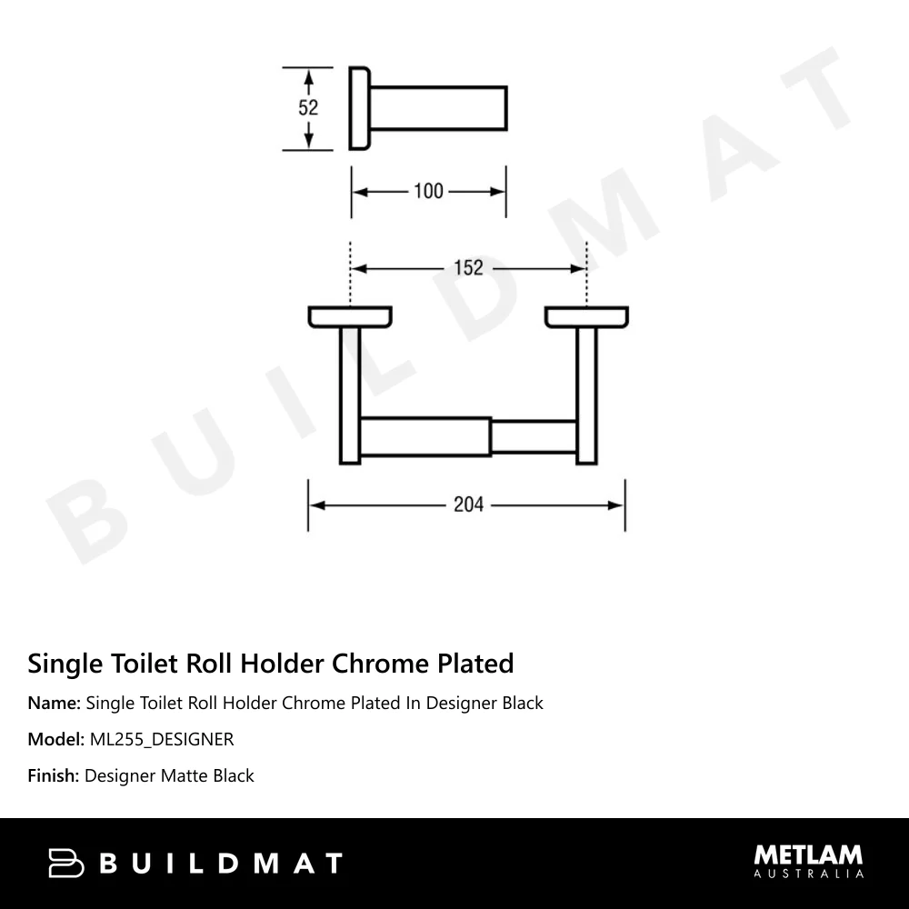 Metlam Single Toilet Roll Holder Chrome Plated In Designer Black - Image 4