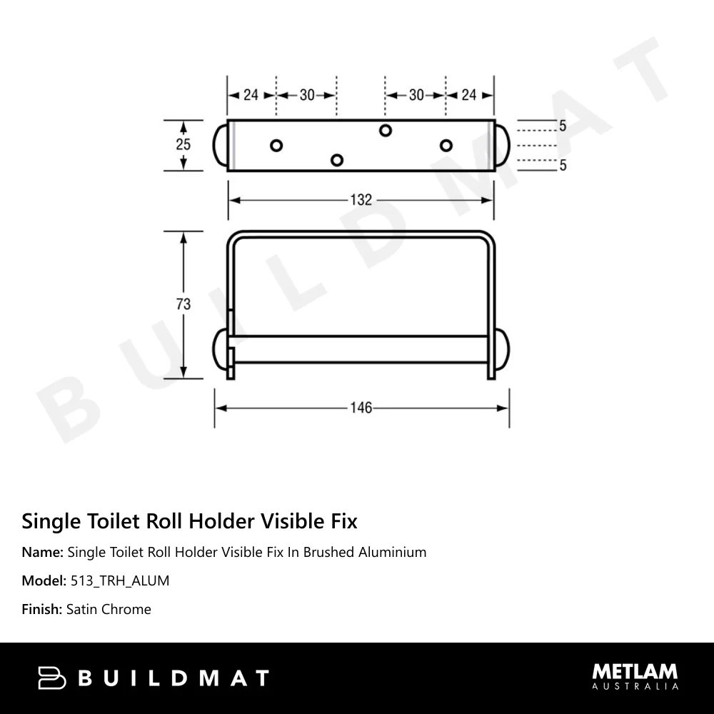 Metlam Single Toilet Roll Holder Visible Fix In Brushed Aluminium - Image 4