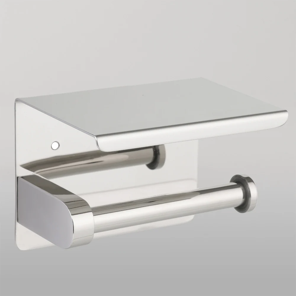 Metlam Single Toilet Roll Holder With Shelf Top In Polished Stainless Steel - Image 2