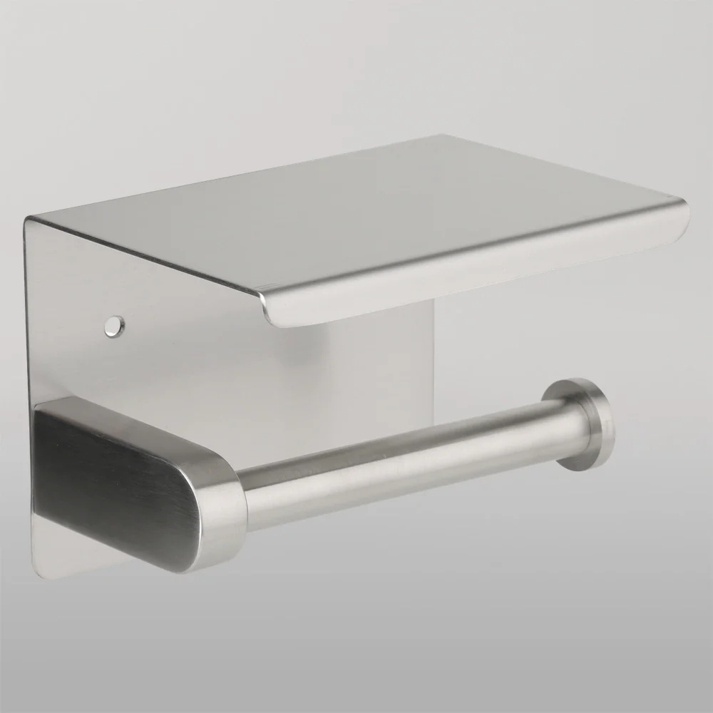 Metlam Single Toilet Roll Holder With Shelf Top In Satin Stainless Steel - Image 2
