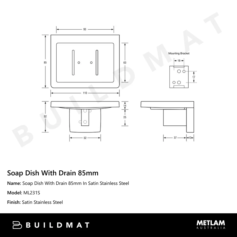 Metlam Soap Dish With Drain 85mm In Satin Stainless Steel - Image 4