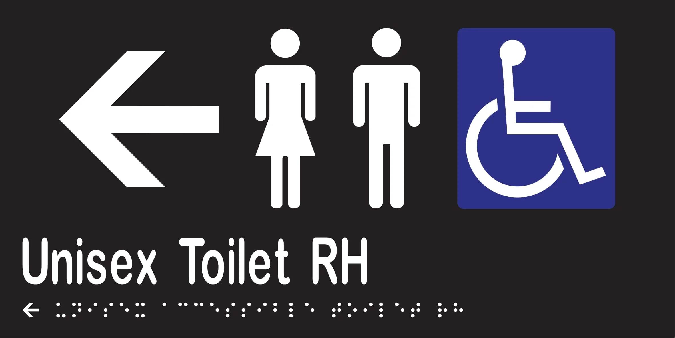 Metlam Unisex Accessible Toilet Right Hand And Left Arrow Braille In Designer Black