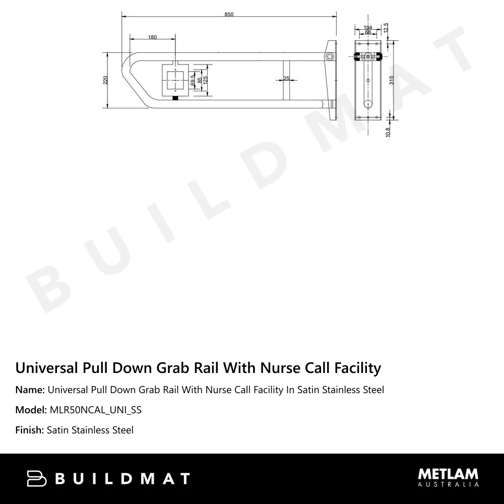 Metlam Universal Pull Down Grab Rail With Nurse Call Facility In Satin Stainless Steel - Image 4