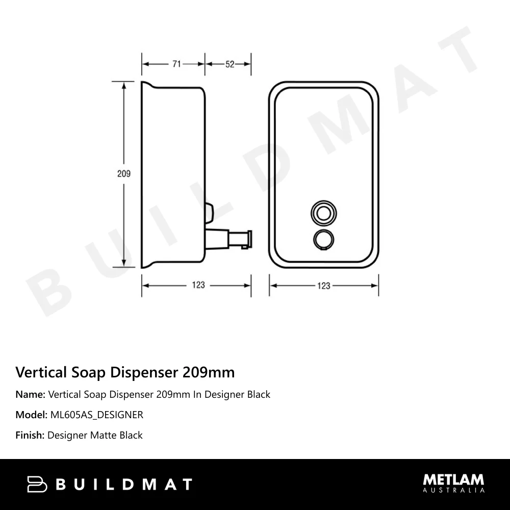 Metlam Vertical Soap Dispenser 209mm In Designer Black - Image 4