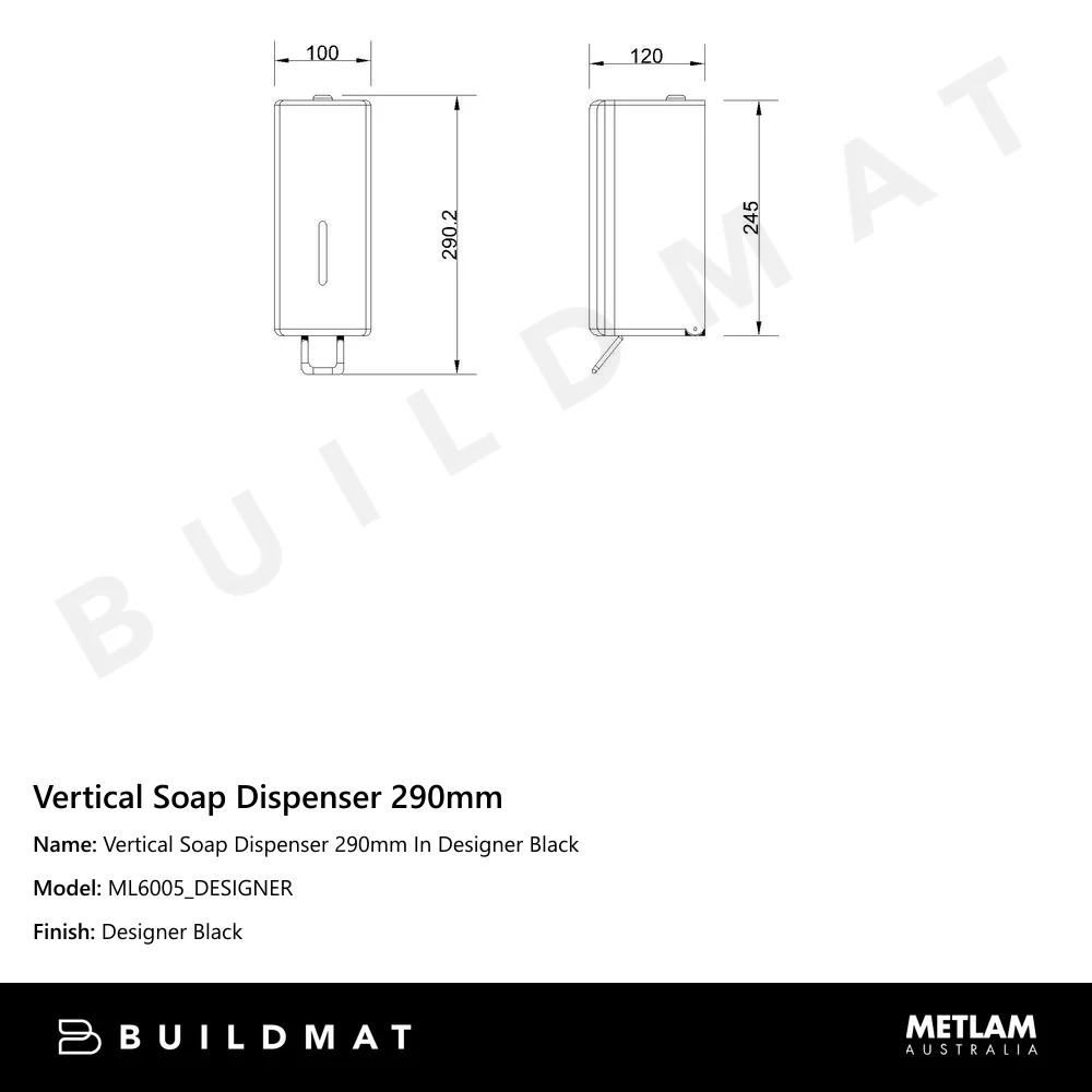 Metlam Vertical Soap Dispenser 290mm In Designer Black - Image 4