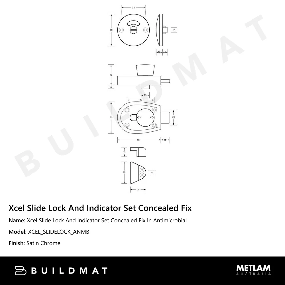 Metlam Xcel Slide Lock And Indicator Set Concealed Fix In Antimicrobial - Image 4