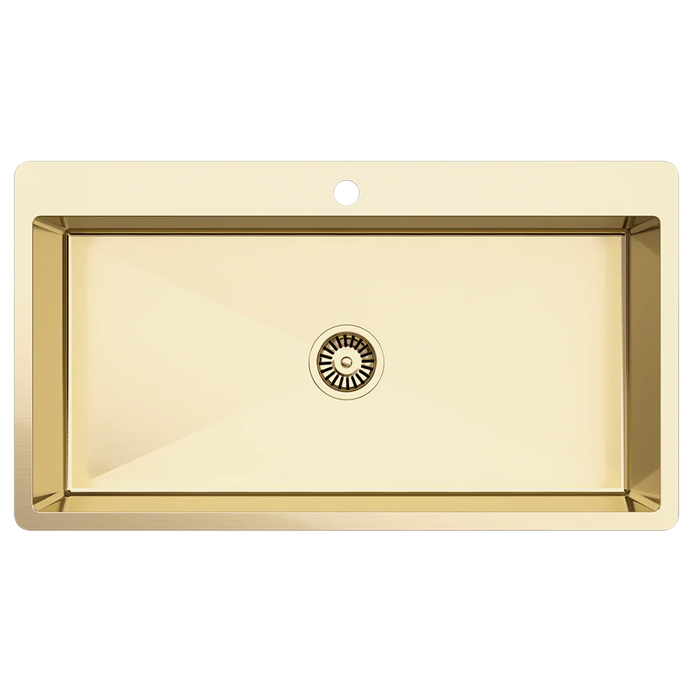 Alma Mila 900x500 XXLarge Single Bowl Tap Landing Sink Brushed Brass Gold - Image 3