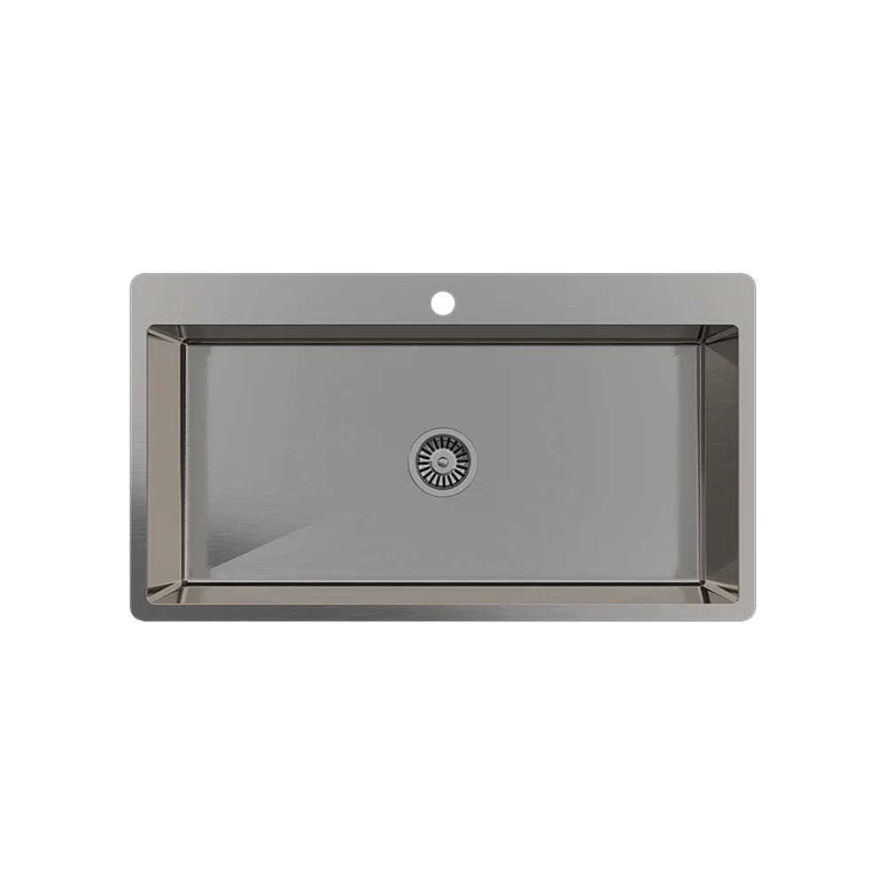 Alma Mila 900x500 XXLarge Single Bowl Tap Landing Sink Brushed Gunmetal