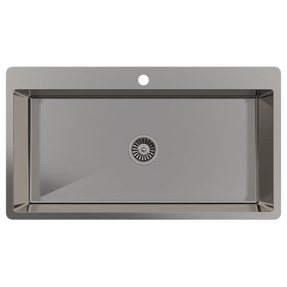 Alma Mila 900x500 XXLarge Single Bowl Tap Landing Sink Brushed Gunmetal - Image 3
