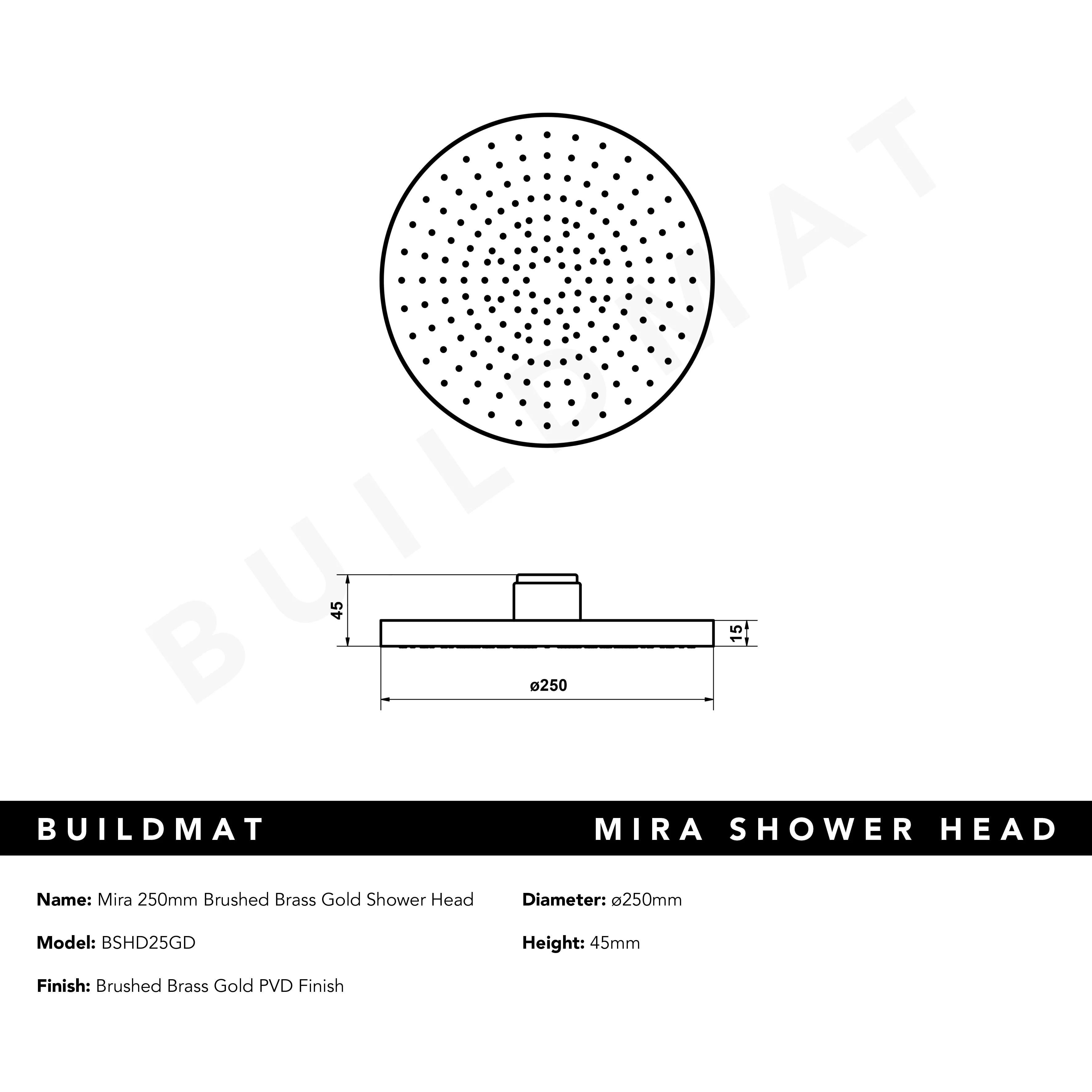 Alma Mira 250mm Brushed Brass Gold Shower Head - Image 8