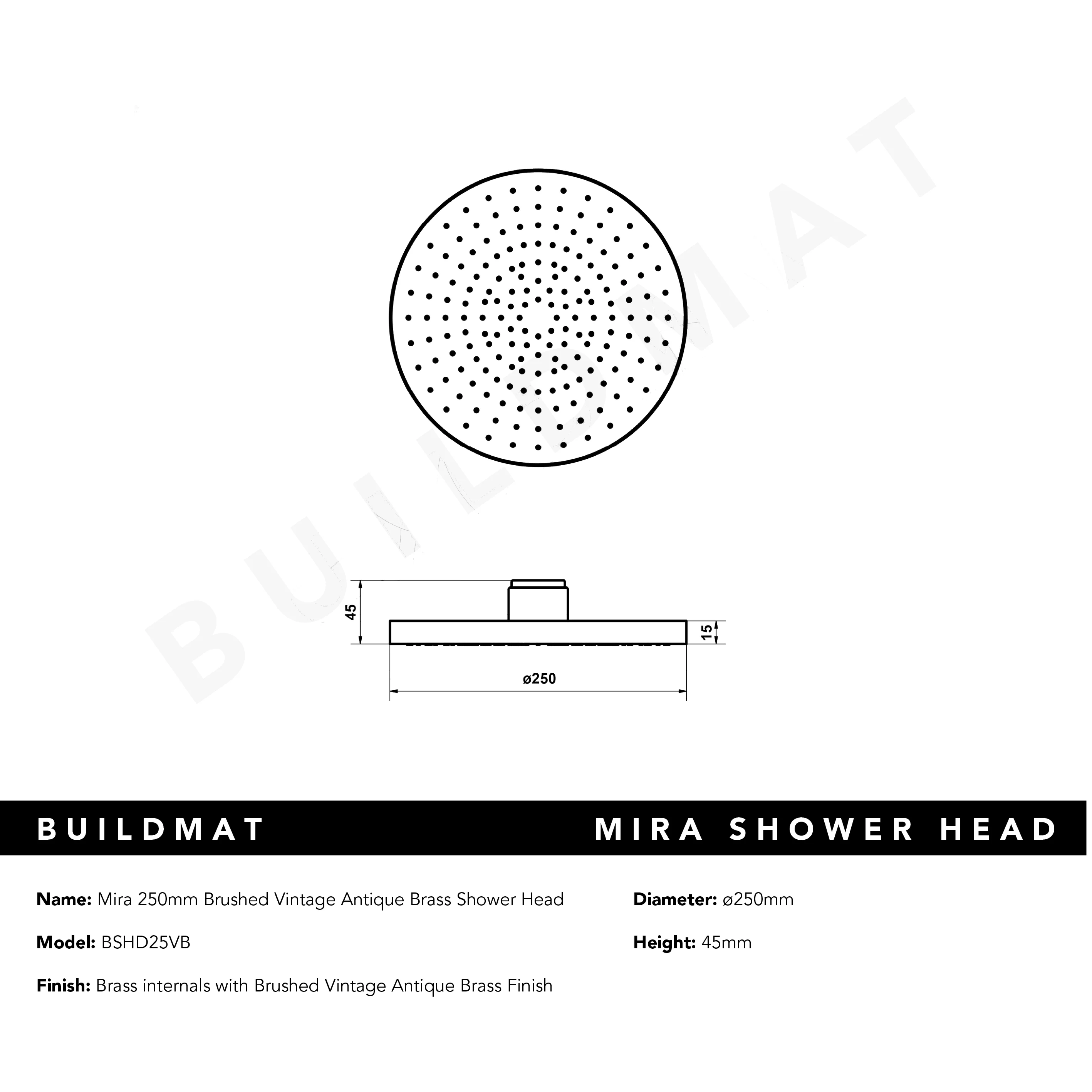 Alma Mira 250mm Brushed Vintage Antique Brass Shower Head - Image 8