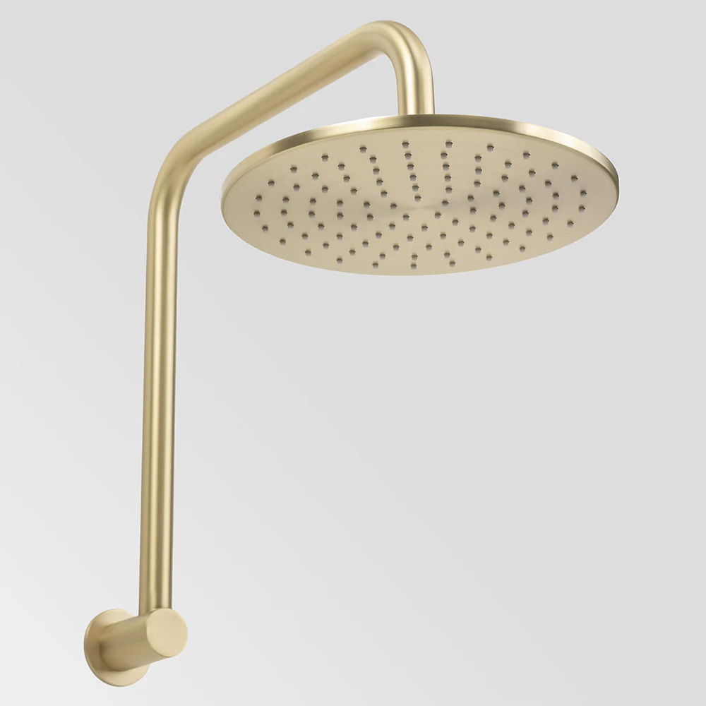 Alma Mira Brushed Brass Gold High Rise Upswept Shower Arm - Image 2
