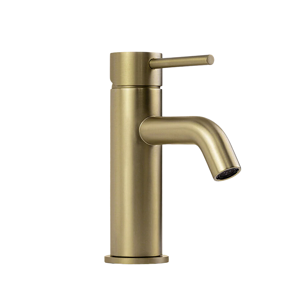 Alma Mira Brushed Brass Gold Short Basin Mixer - Image 3