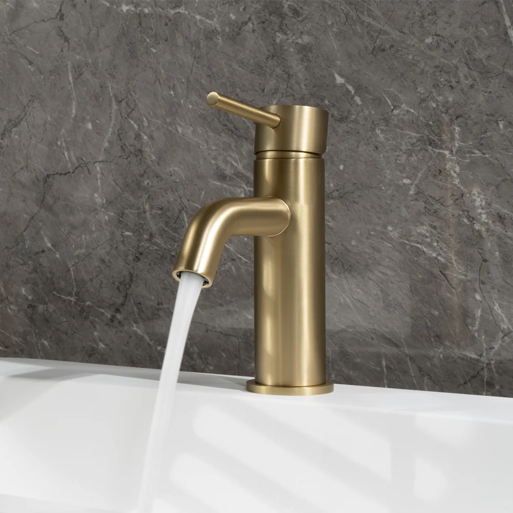 Alma Mira Brushed Brass Gold Short Basin Mixer - Image 6