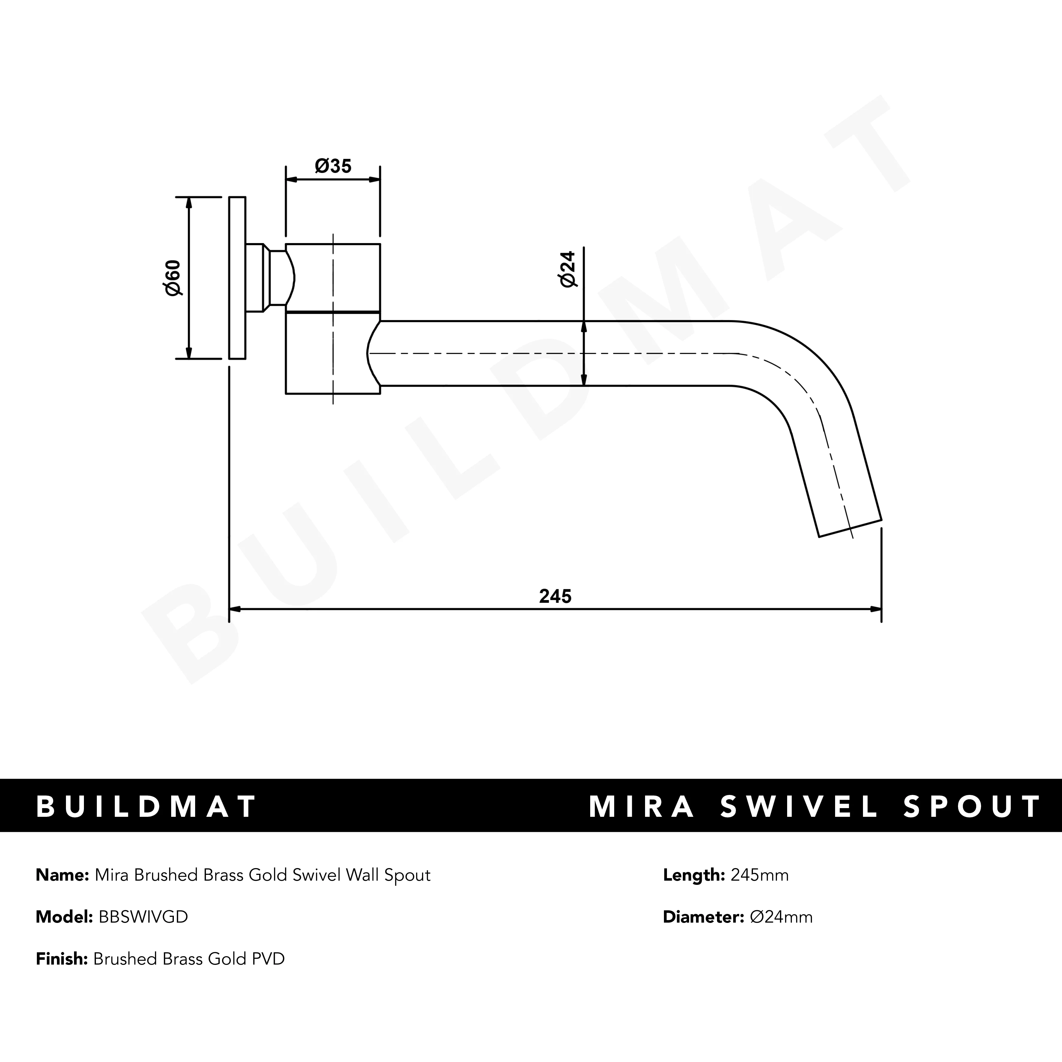 Alma Mira Brushed Brass Gold Swivel Wall Spout - Image 5