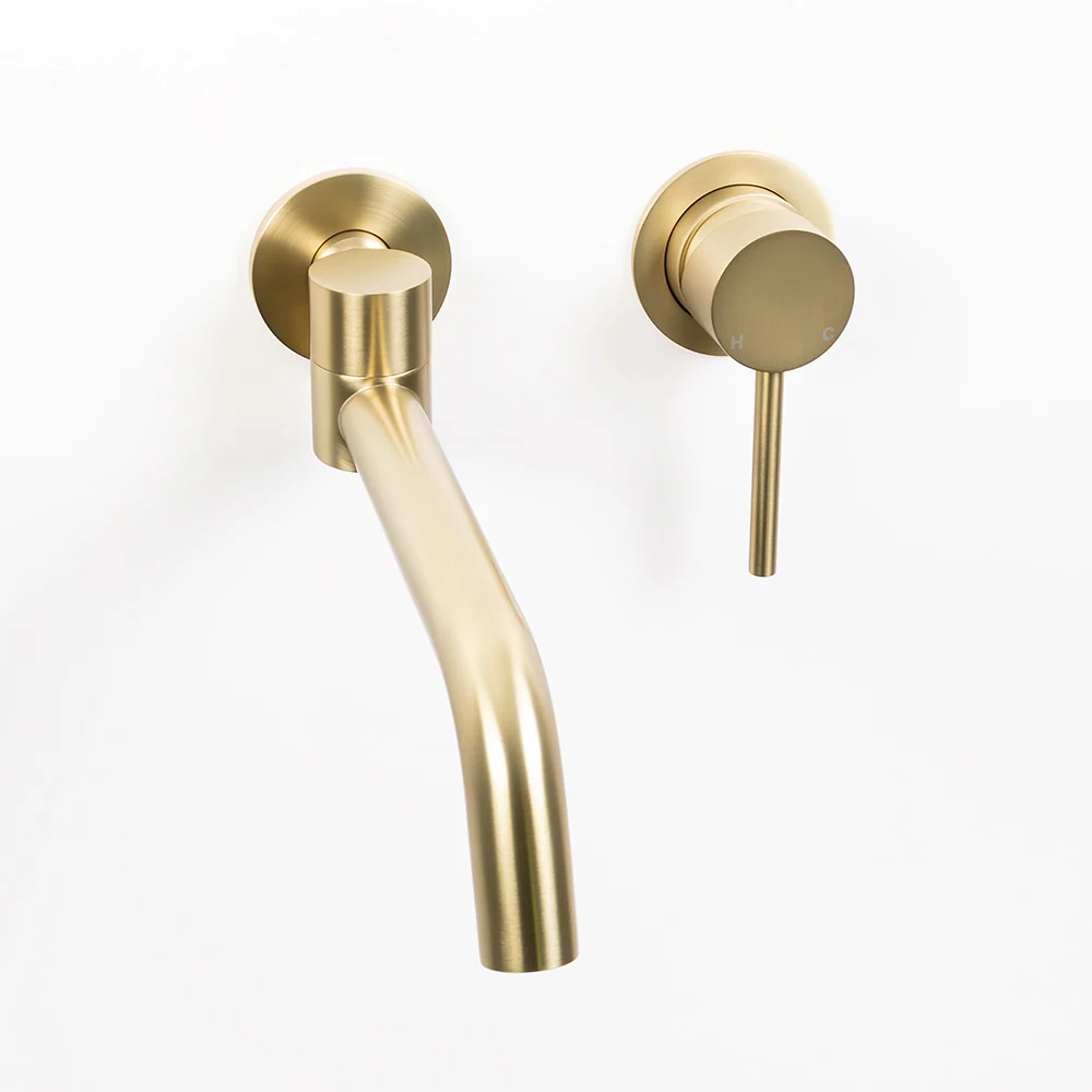 Alma Brushed Brass Gold Mira Wall Mixer and Swivel Spout Set - Image 2