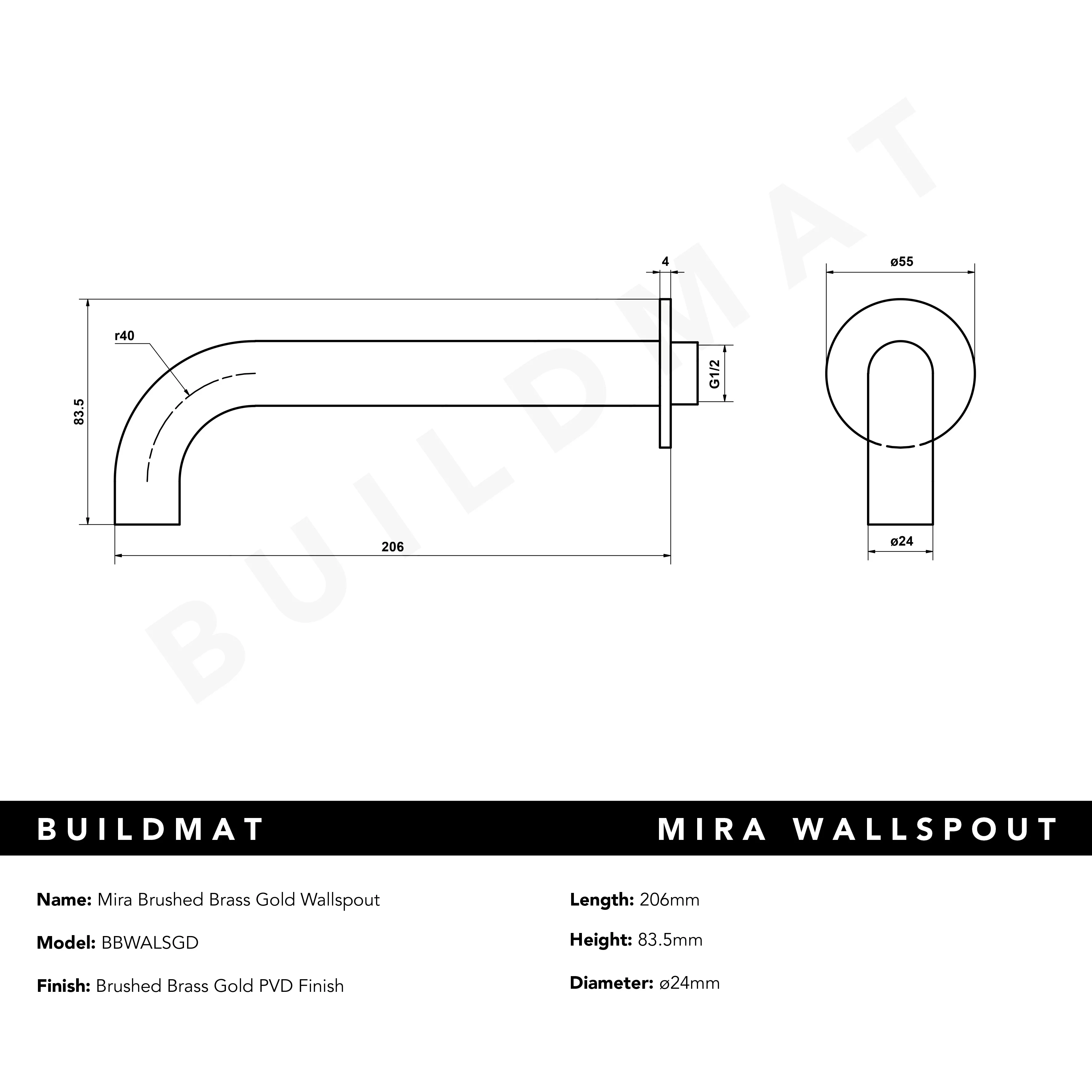 Alma Mira Brushed Brass Gold Wall Spout - Image 7