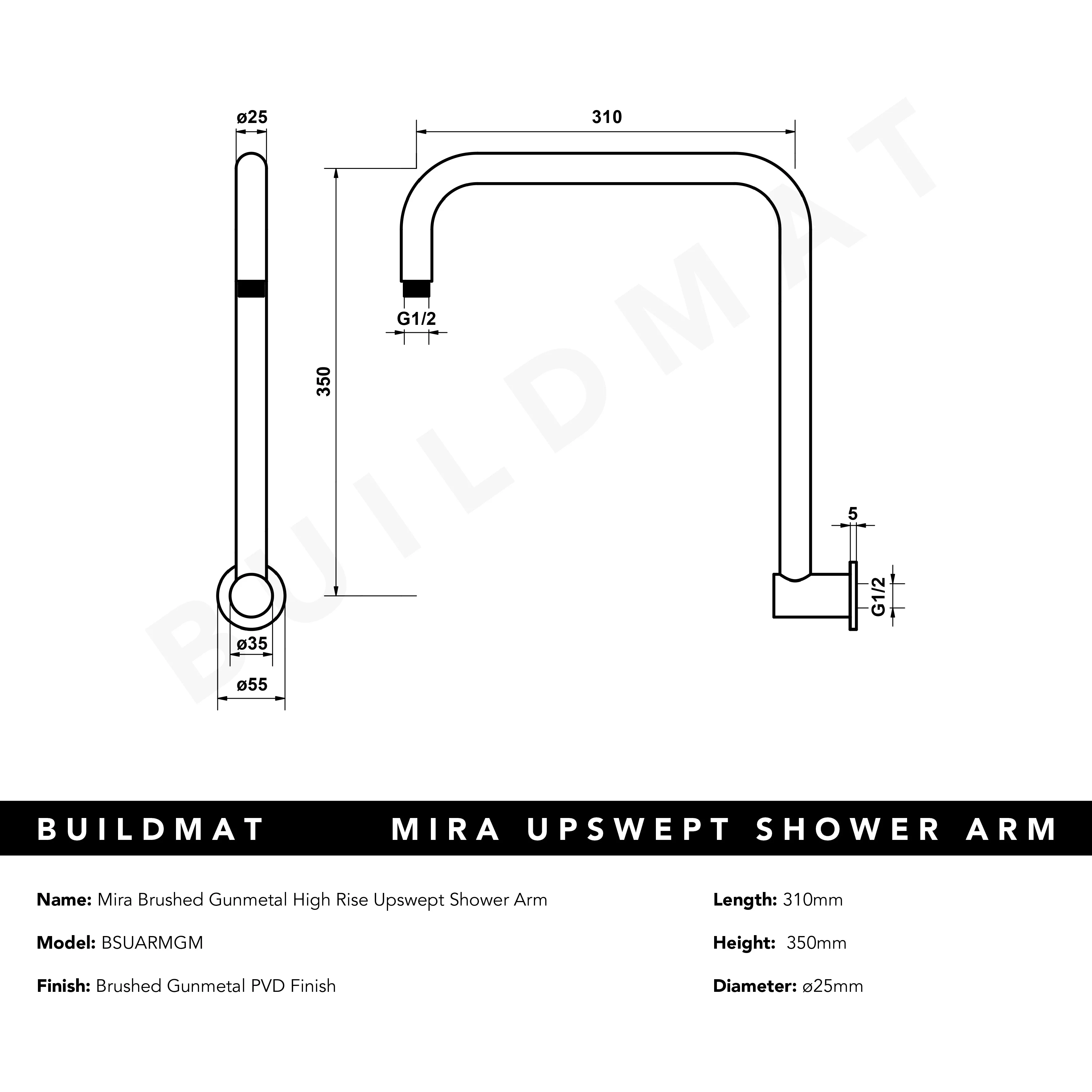 Alma Mira Brushed Gunmetal High Rise Upswept Shower Arm - Image 4