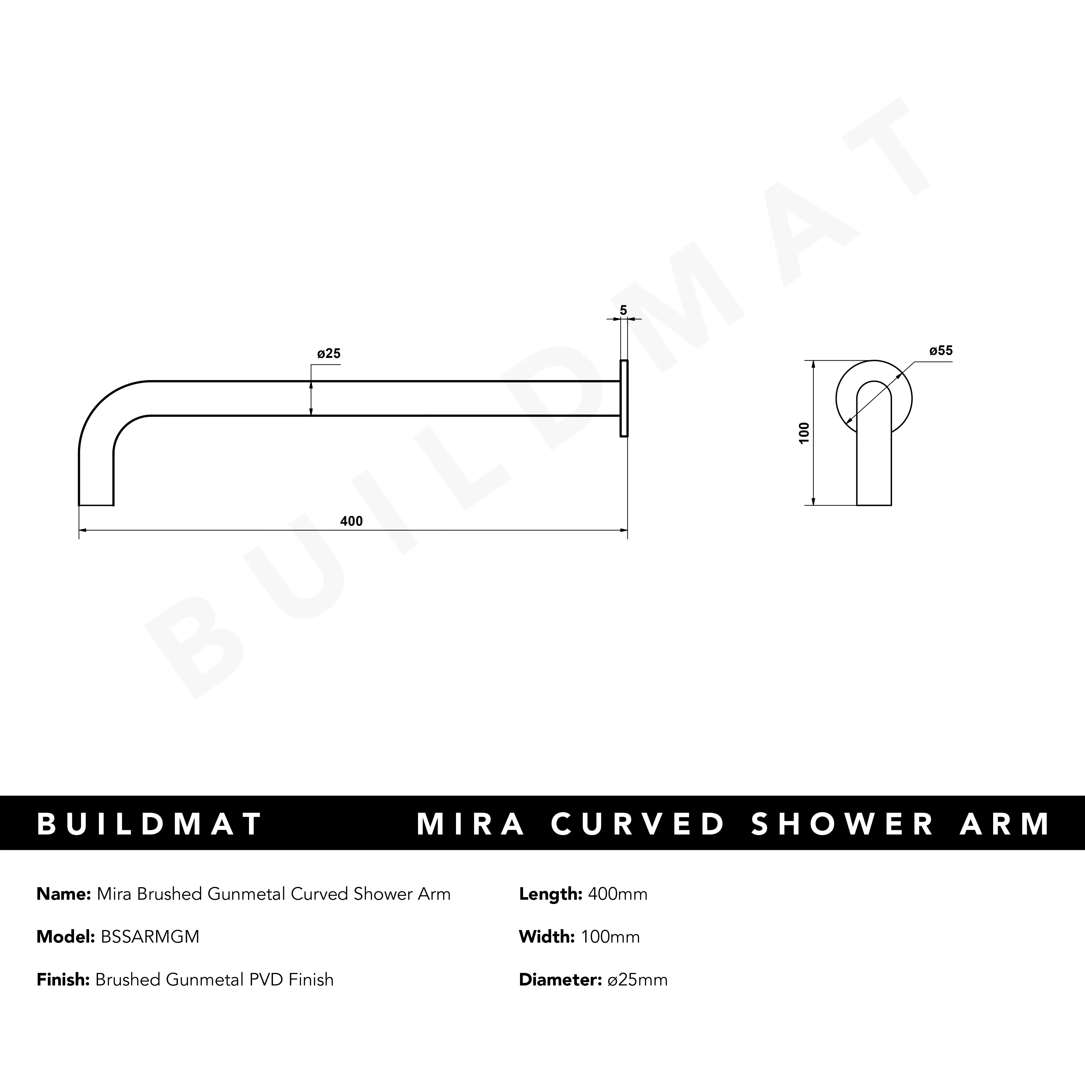Alma Mira Brushed Gunmetal Curved Shower Arm - Image 5