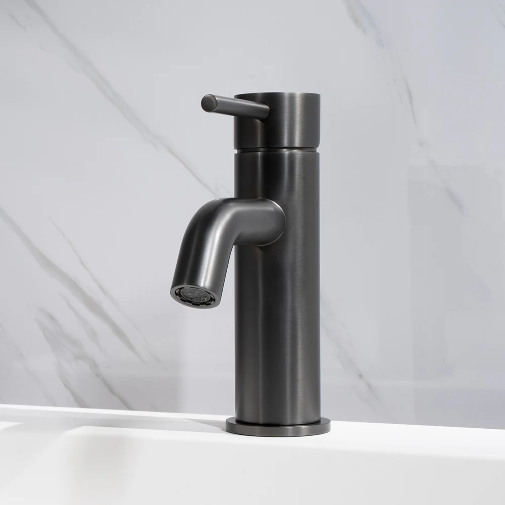 Alma Mira Brushed Gunmetal Short Basin Mixer - Image 2