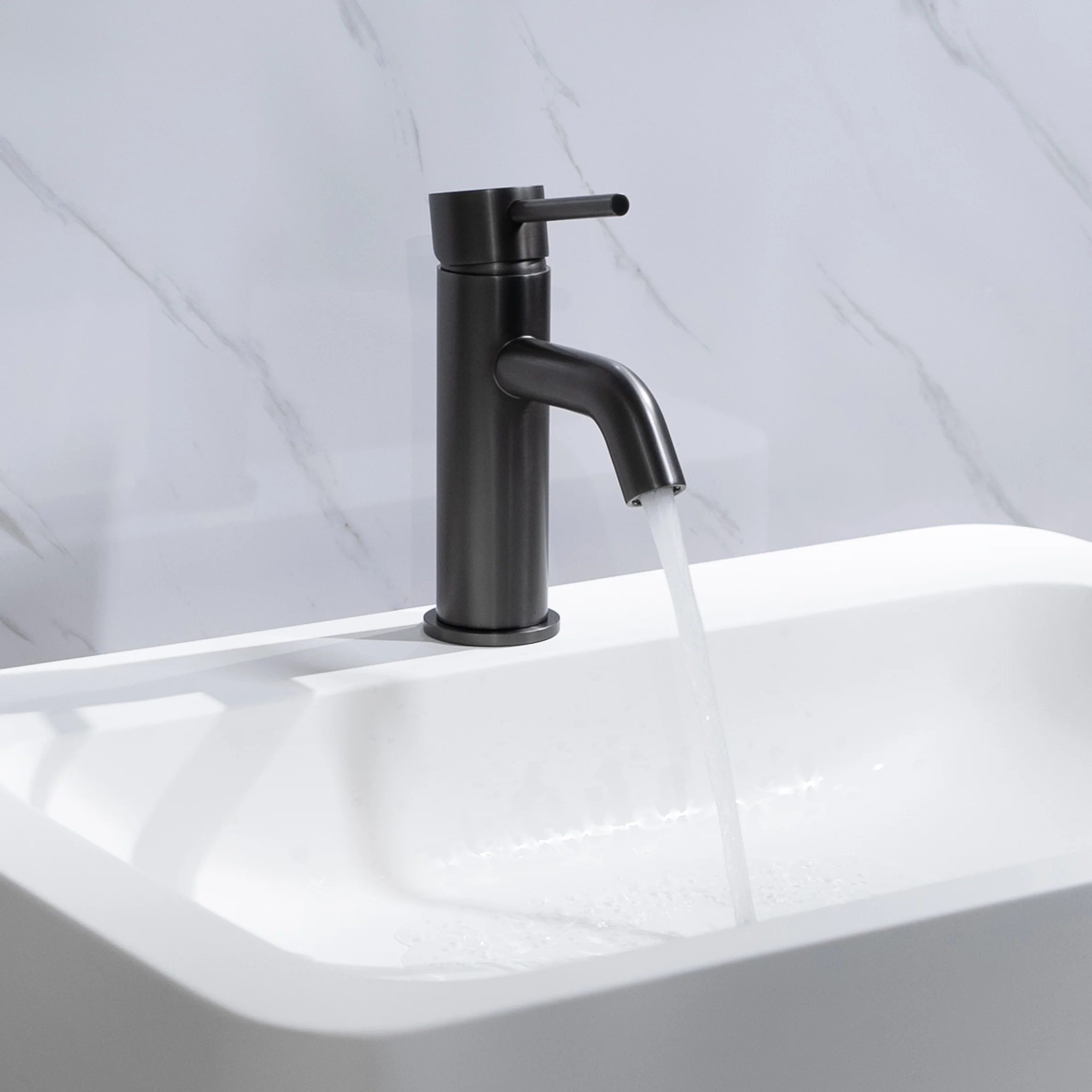 Alma Mira Brushed Gunmetal Short Basin Mixer - Image 5