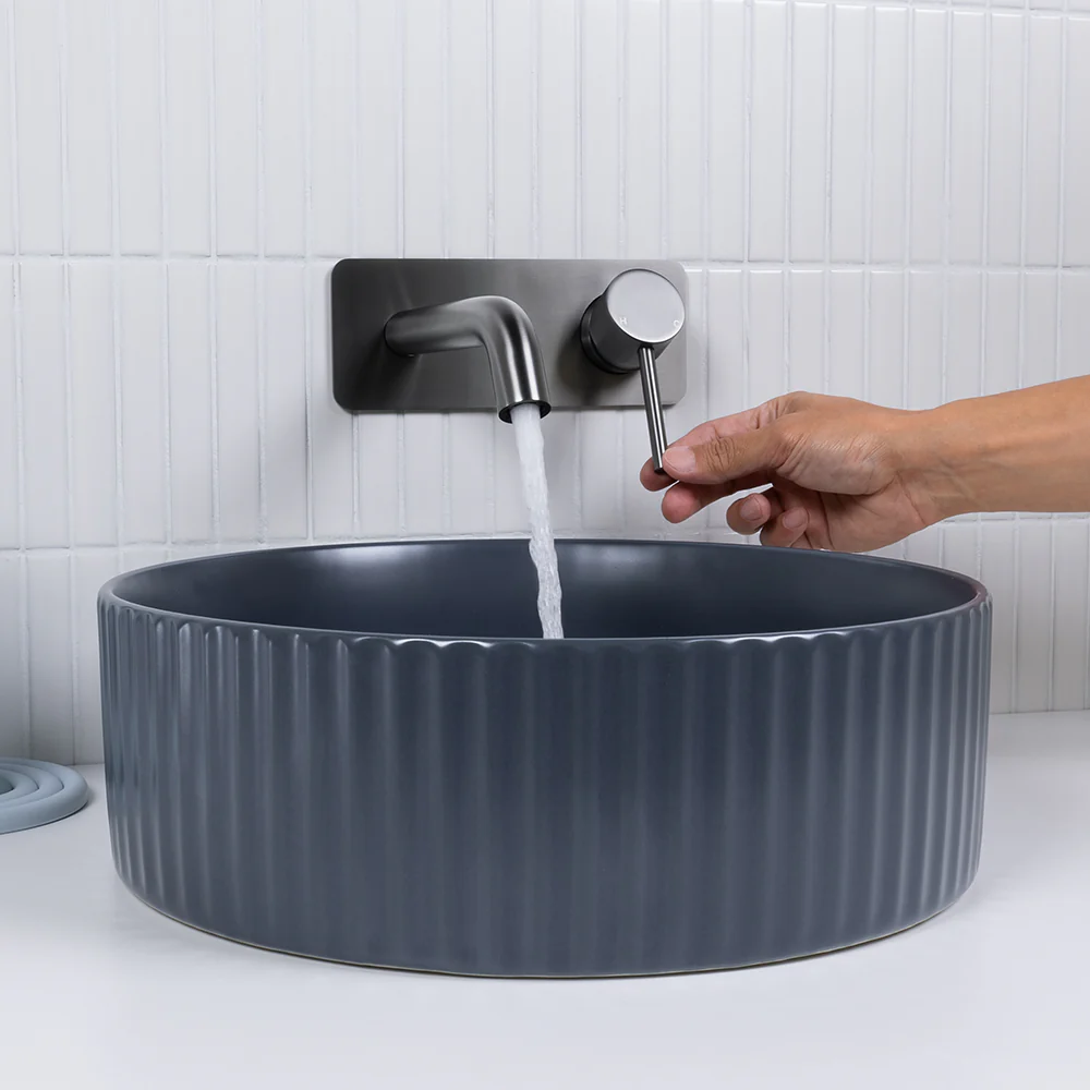 Alma Mira Brushed Gunmetal Wall Mixer and Spout - Image 2
