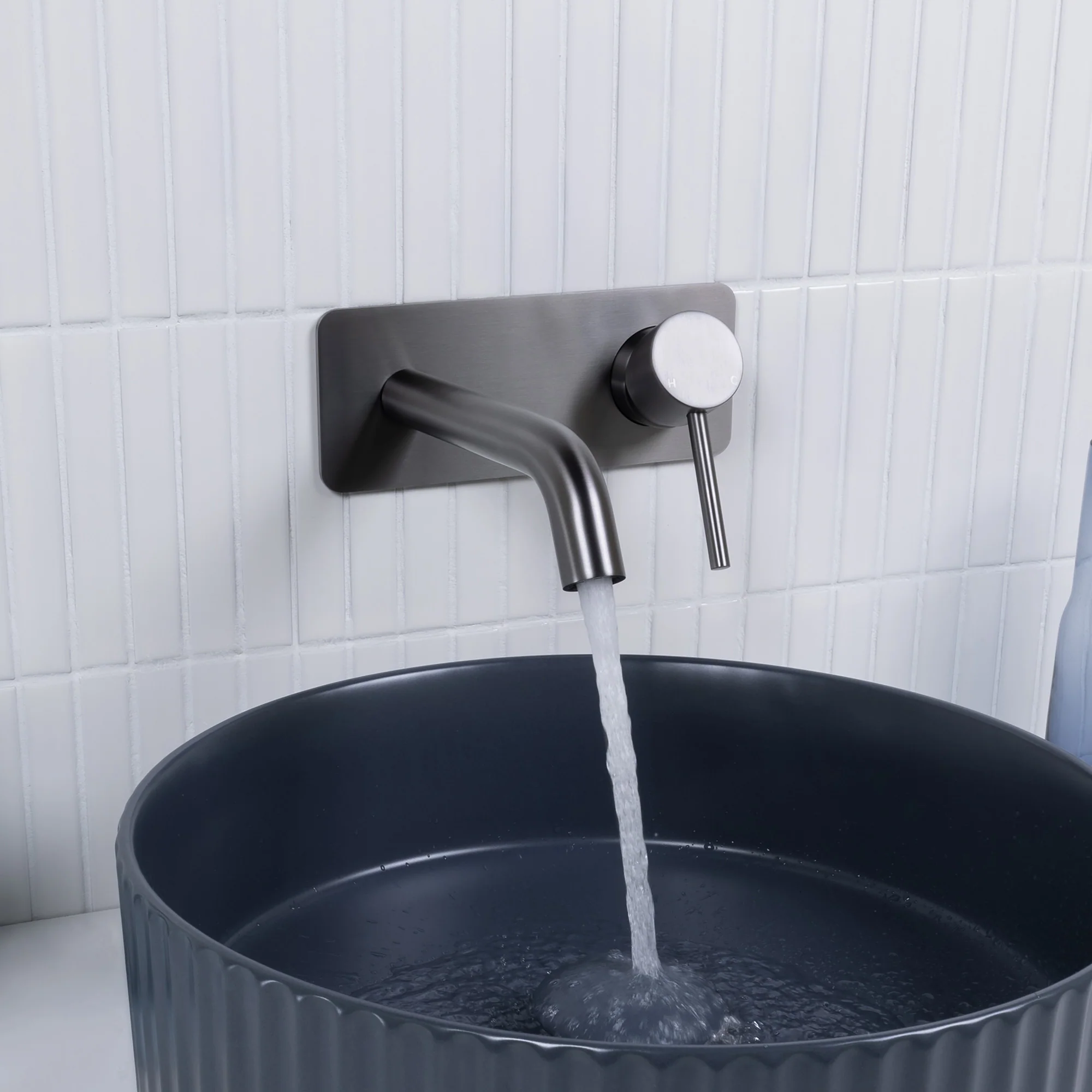 Alma Mira Brushed Gunmetal Wall Mixer and Spout - Image 5