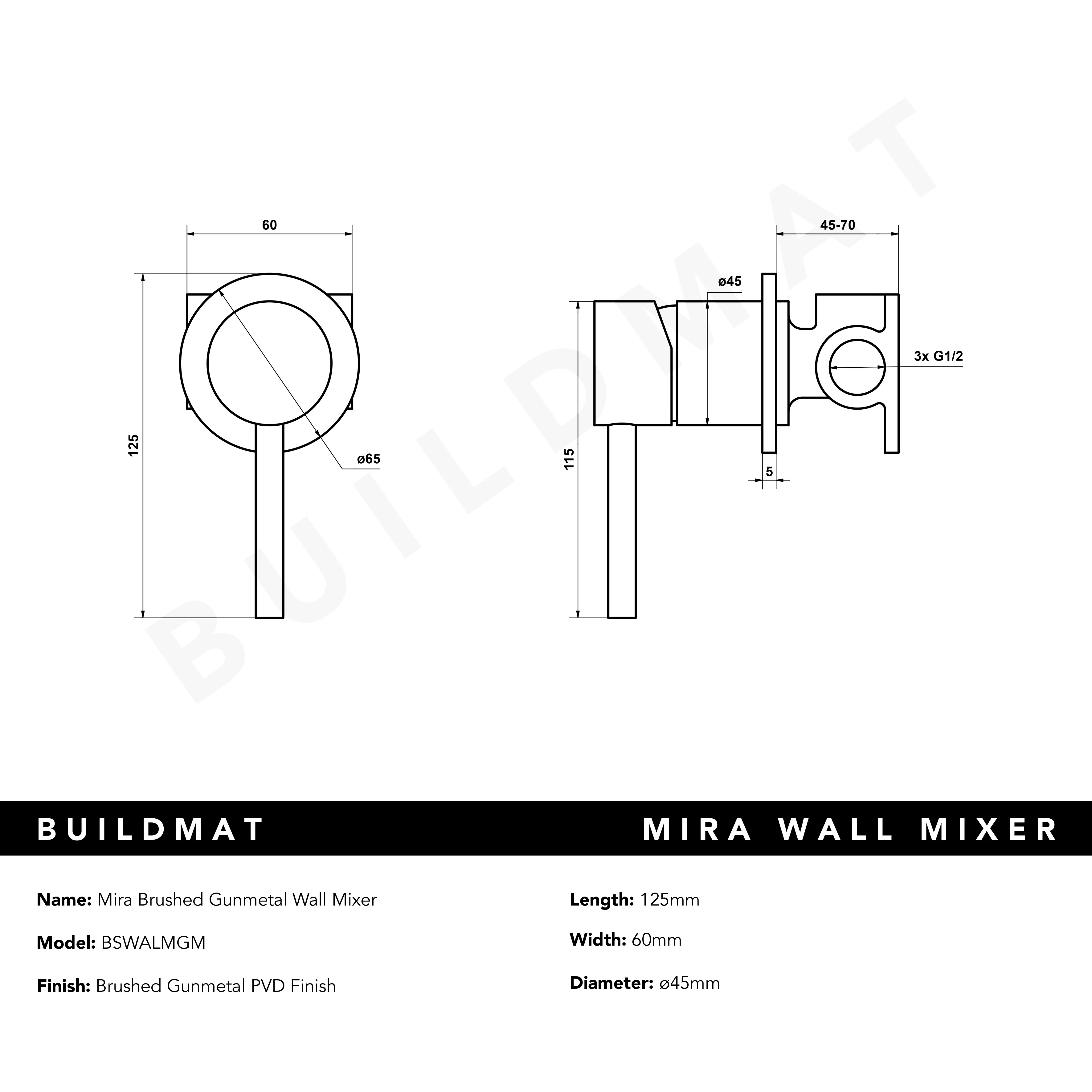 Alma Mira Brushed Gunmetal Wall Mixer - Image 6