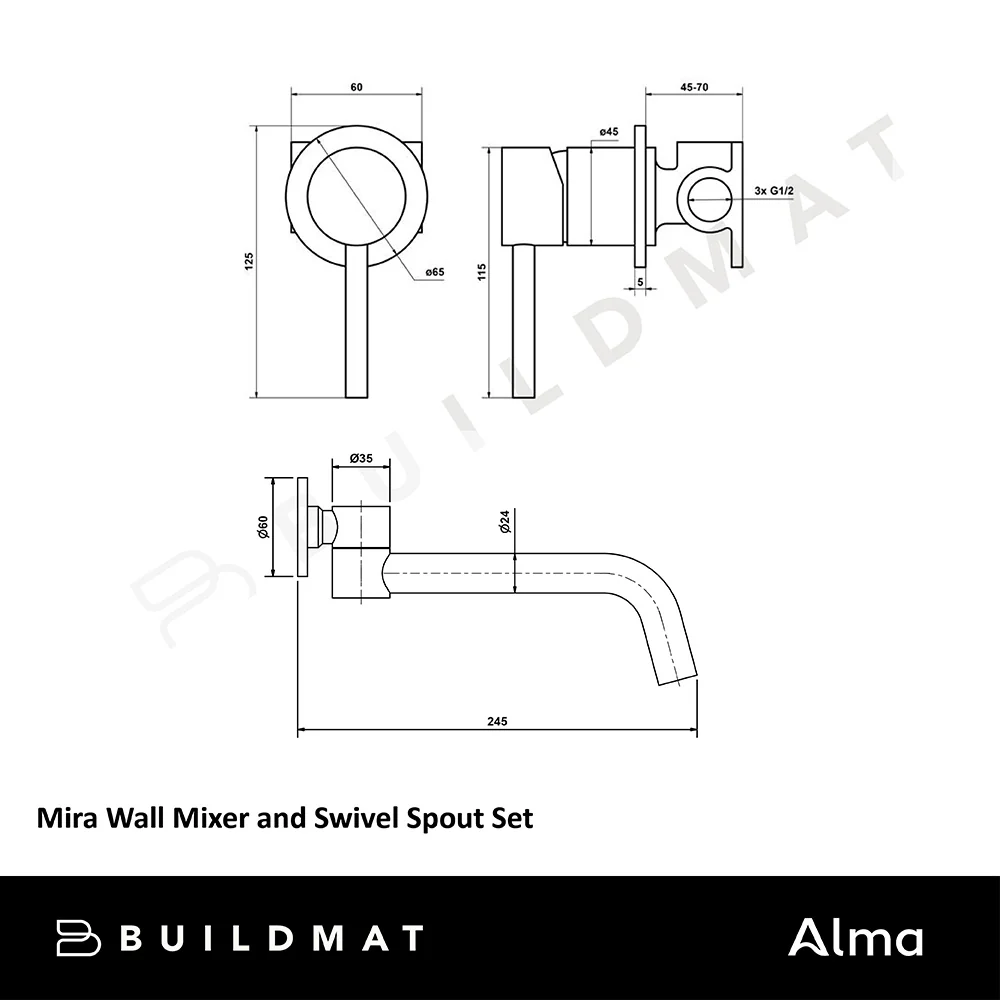 Alma Brushed Gunmetal Mira Wall Mixer and Swivel Spout Set - Image 5